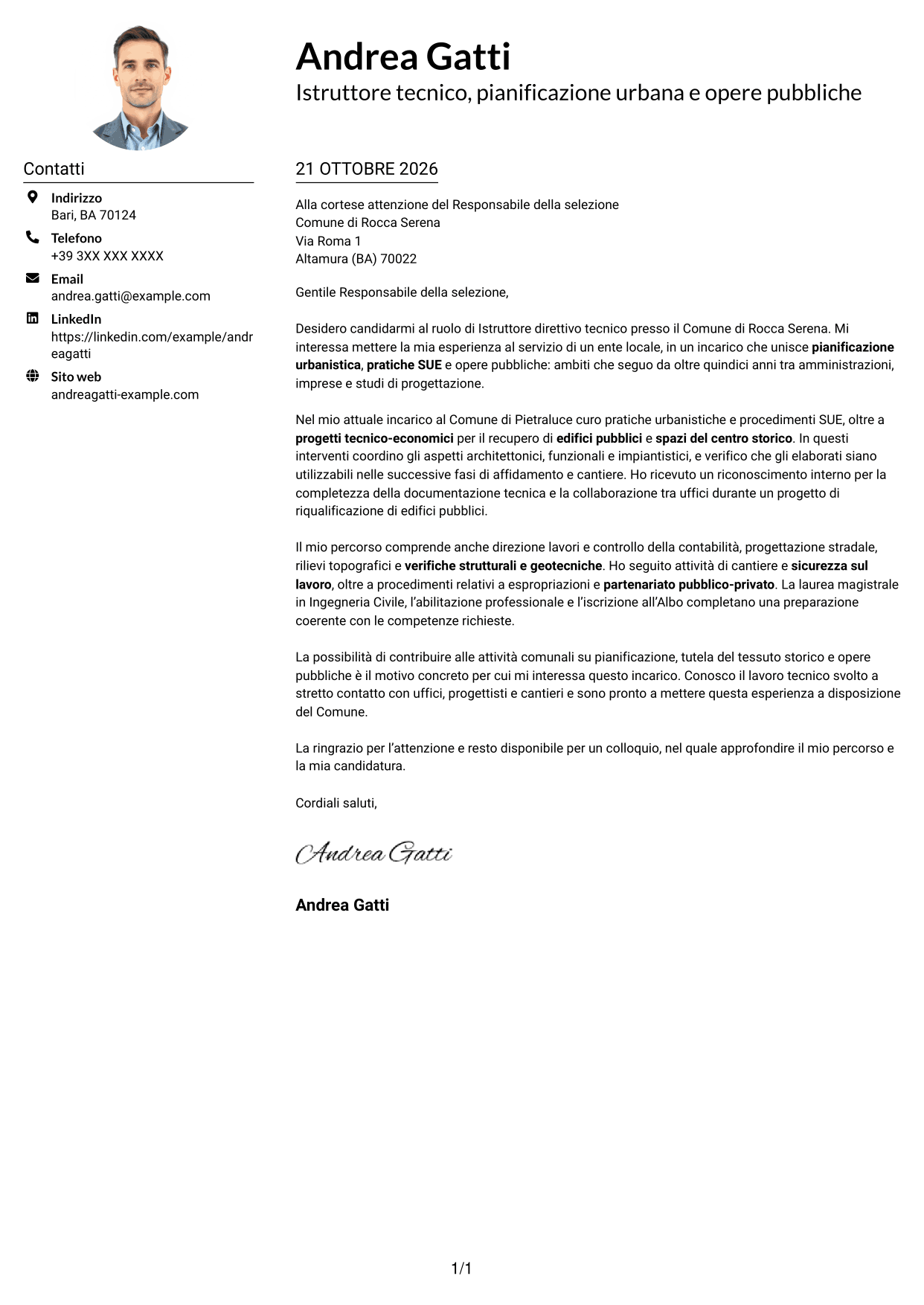 Esempio di lettera di presentazione — pagina 1