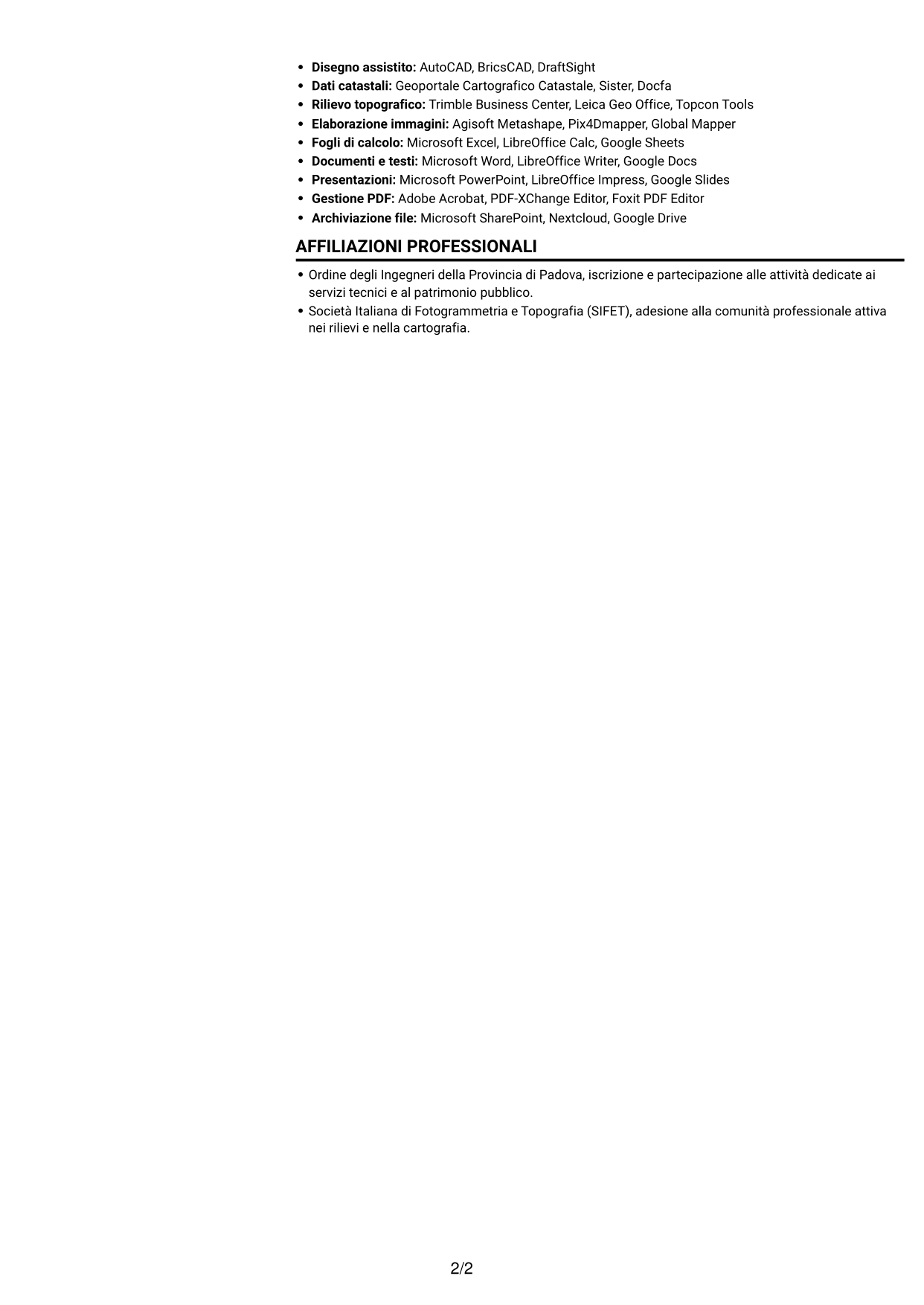 CV Compatto (formato sobrio a due colonne con foto): Istruttore servizi tecnici - Patrimonio ed espropriazioni, pagina 2