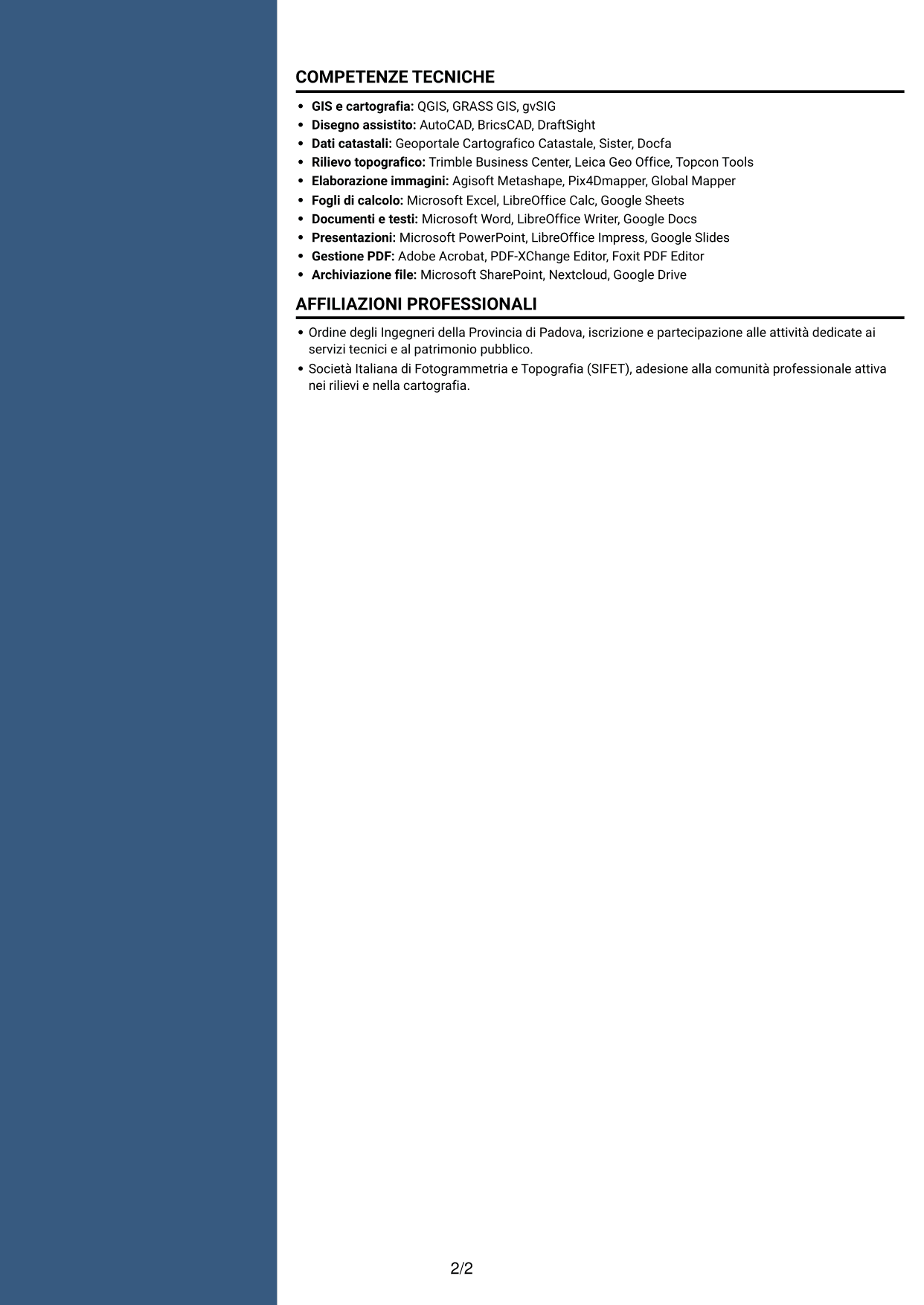 CV Elegante (formato con colonna laterale colorata e foto): Istruttore servizi tecnici - Patrimonio ed espropriazioni, pagina 2