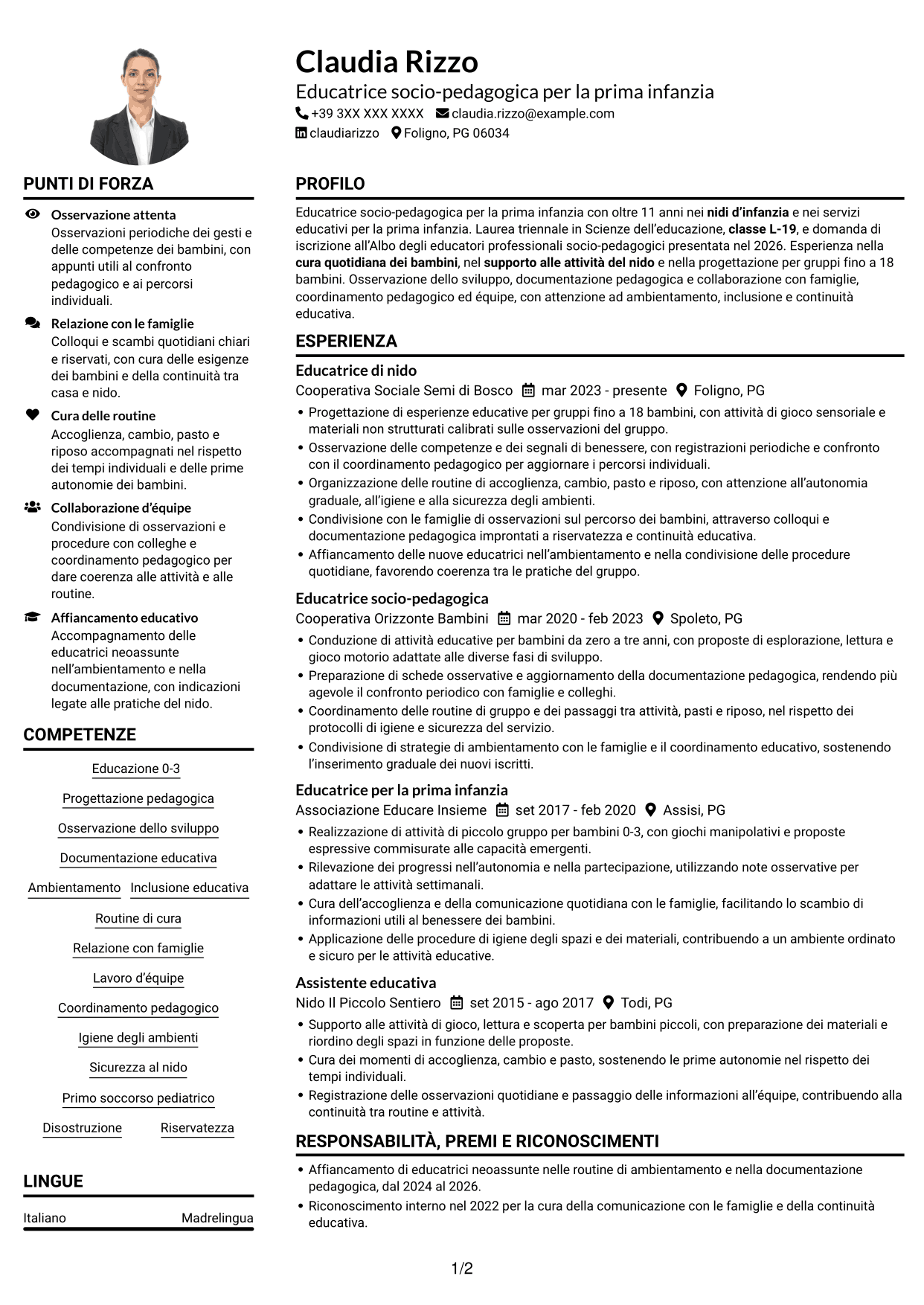 Esempio di curriculum — pagina 1