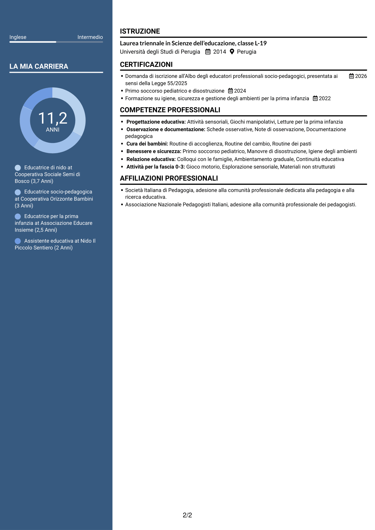 CV Elegante (formato con colonna laterale colorata e foto): Istruttore socio-educativo-assistenziale - Nidi d'infanzia, pagina 2