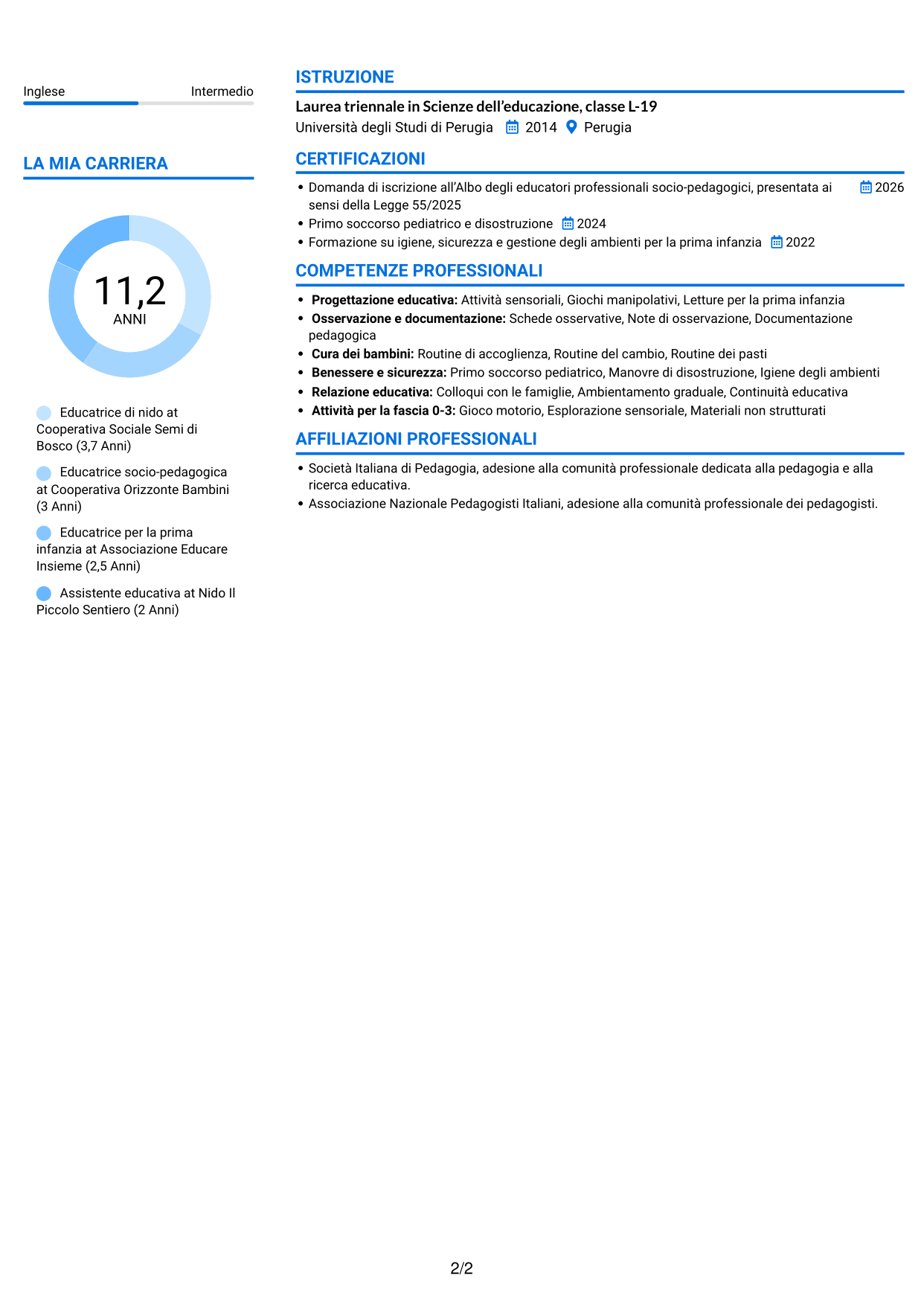 CV Audace (formato a due colonne con accenti colorati e foto): Istruttore socio-educativo-assistenziale - Nidi d'infanzia, pagina 2