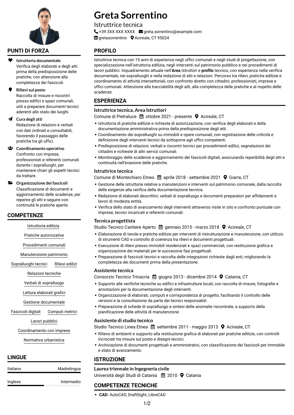 Esempio di curriculum — pagina 1
