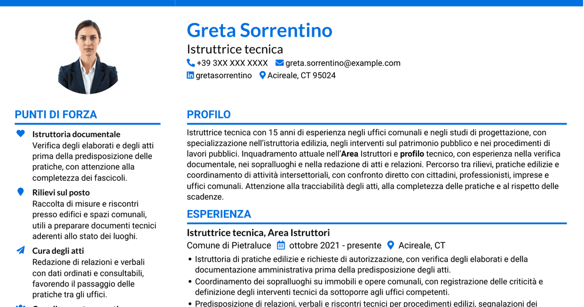 7 modelli di CV per Istruttore tecnico, con esempi