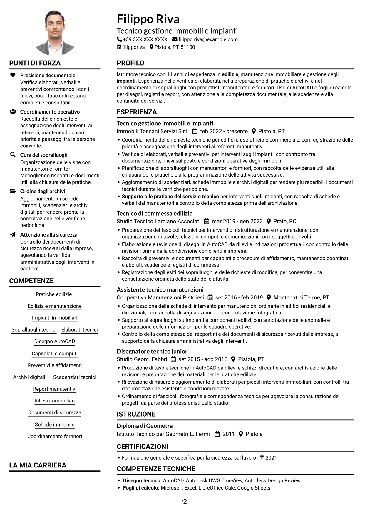Esempio di curriculum — pagina 1