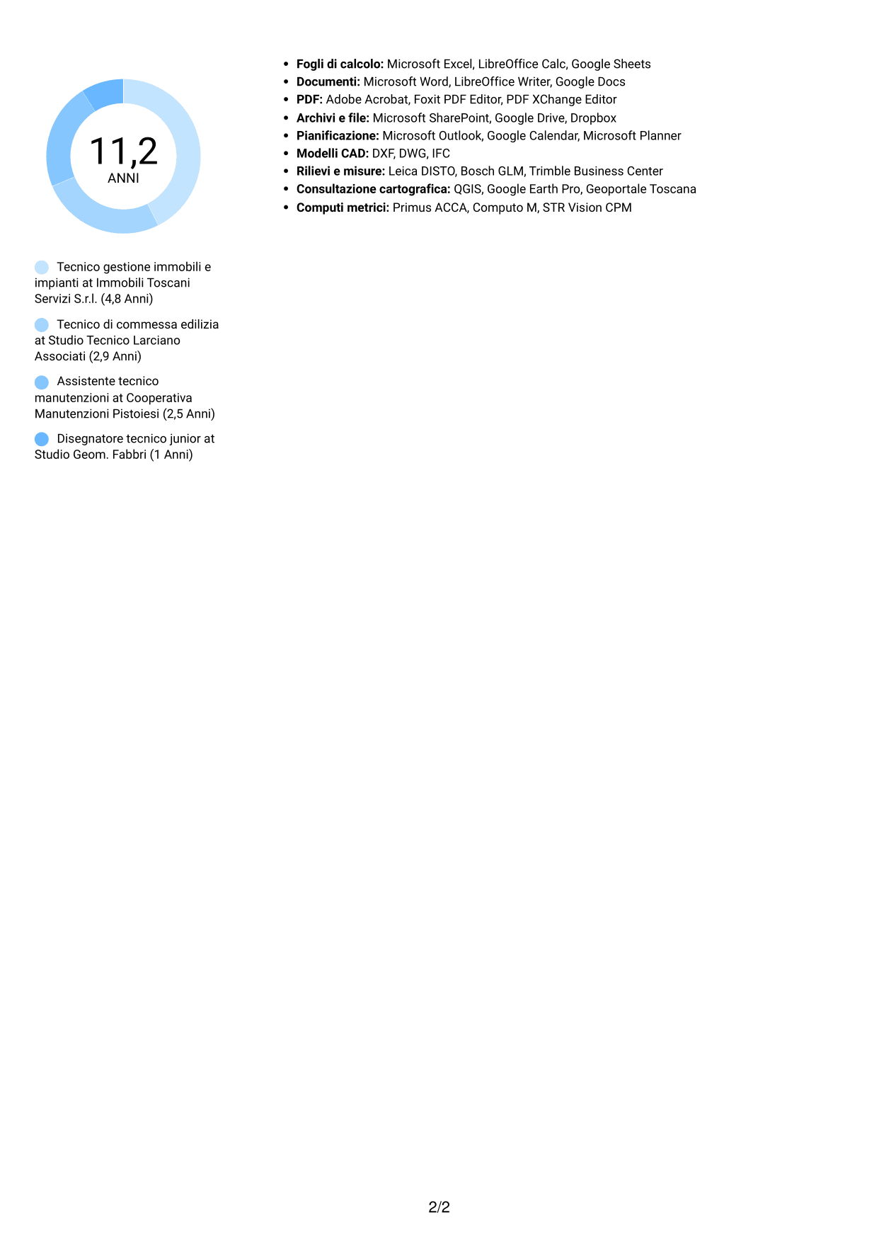 CV Audace (formato a due colonne con accenti colorati e foto): Istruttore Tecnico - Edilizia e Impianti, pagina 2