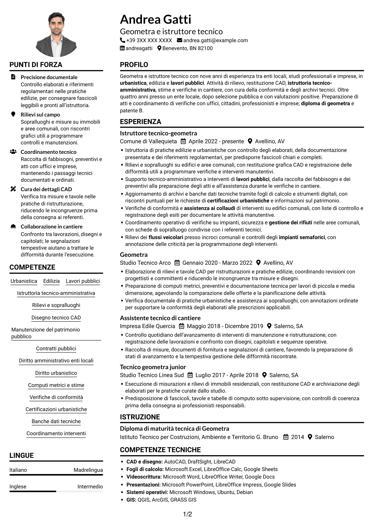 Esempio di curriculum — pagina 1