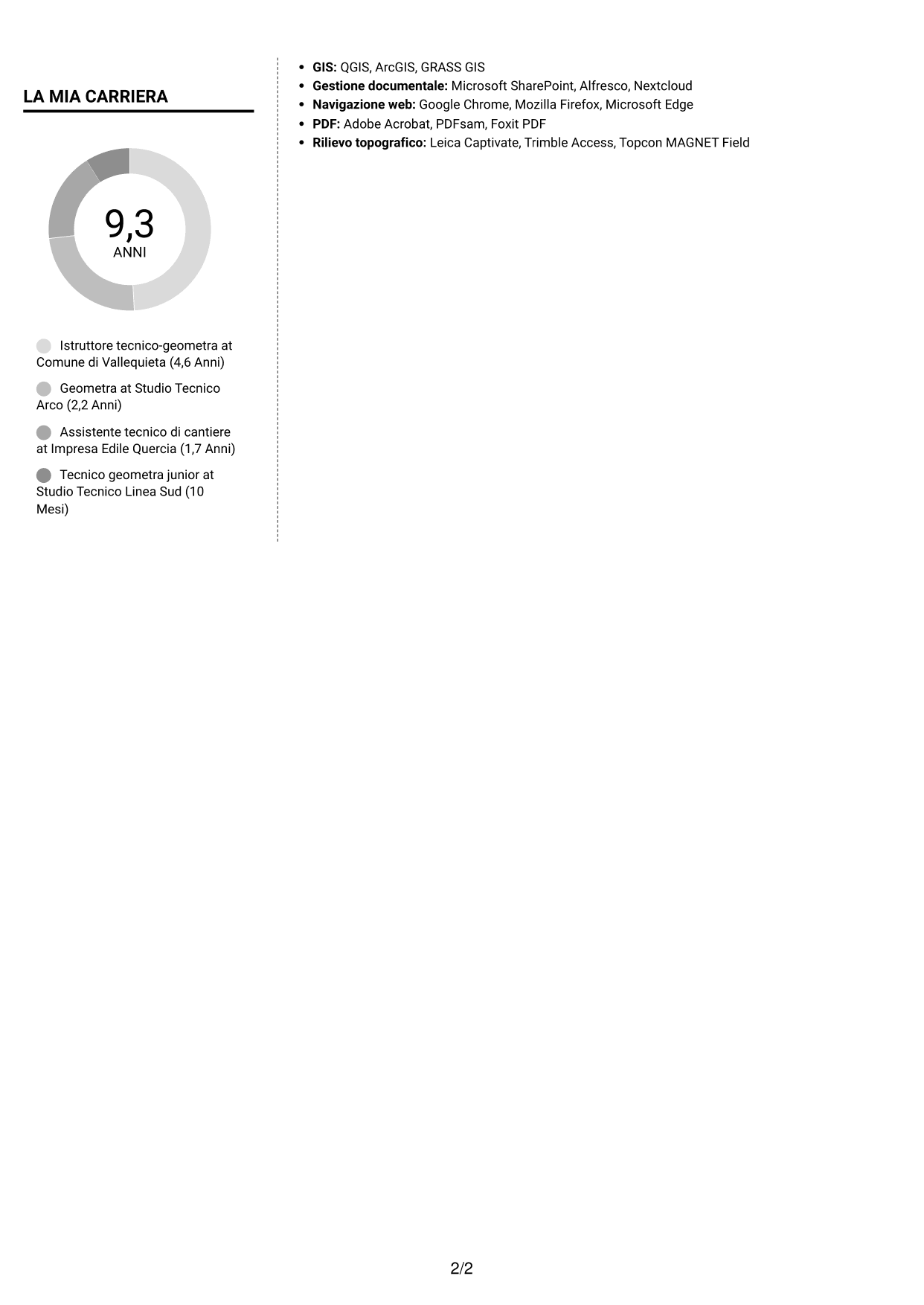 CV Moderno (formato a due colonne con foto a sinistra e separatore): Istruttore tecnico-geometra - Urbanistica e lavori pubblici, pagina 2