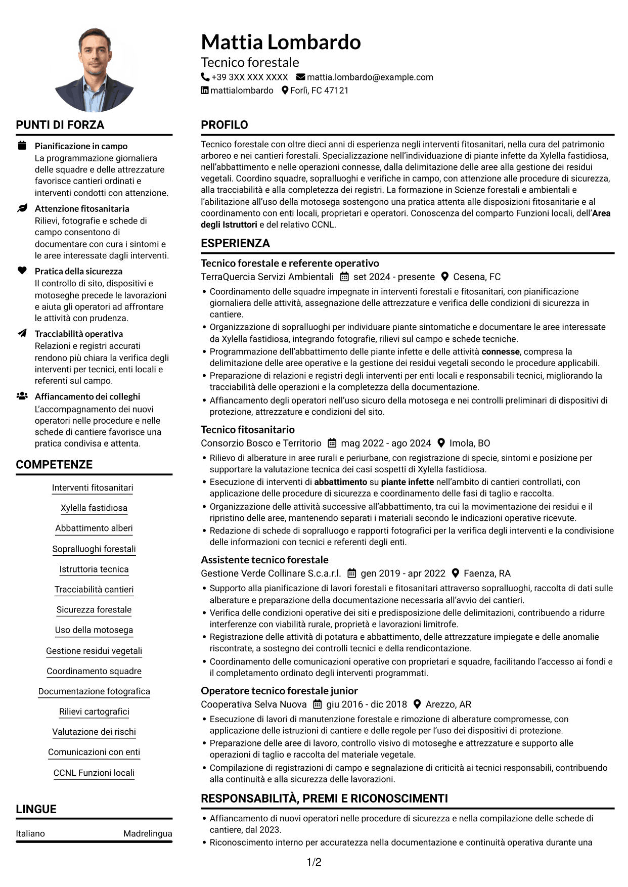 Esempio di curriculum — pagina 1