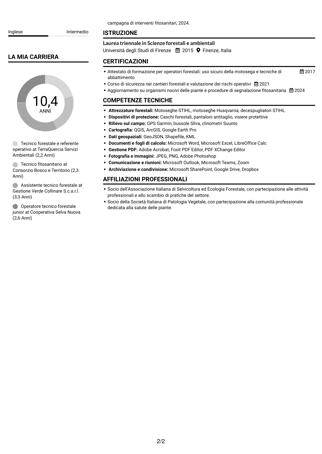 CV Compatto (formato sobrio a due colonne con foto): Istruttore tecnico - Interventi fitosanitari su Xylella fastidiosa, pagina 2