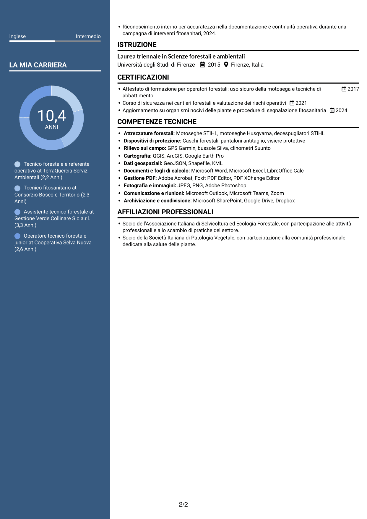 CV Elegante (formato con colonna laterale colorata e foto): Istruttore tecnico - Interventi fitosanitari su Xylella fastidiosa, pagina 2