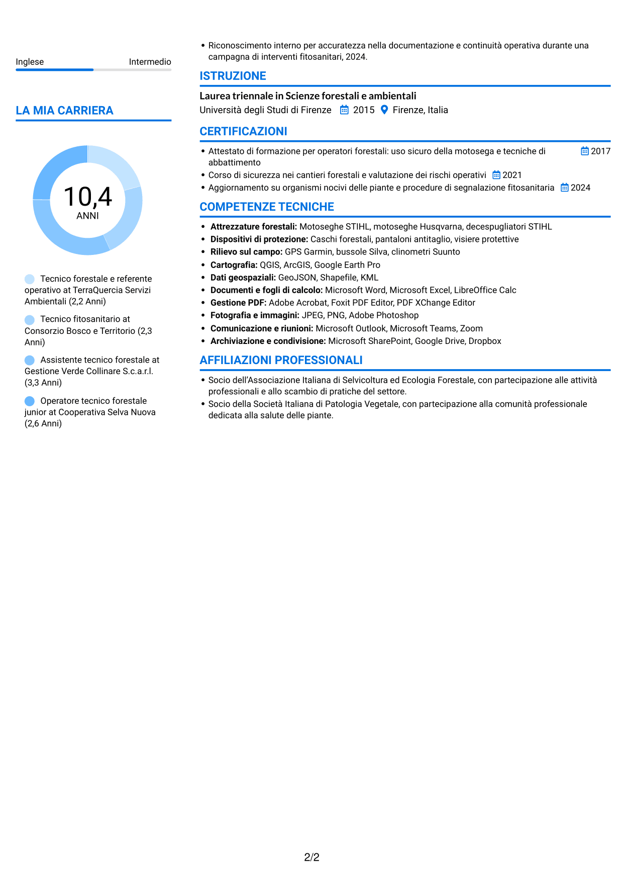 CV Audace (formato a due colonne con accenti colorati e foto): Istruttore tecnico - Interventi fitosanitari su Xylella fastidiosa, pagina 2