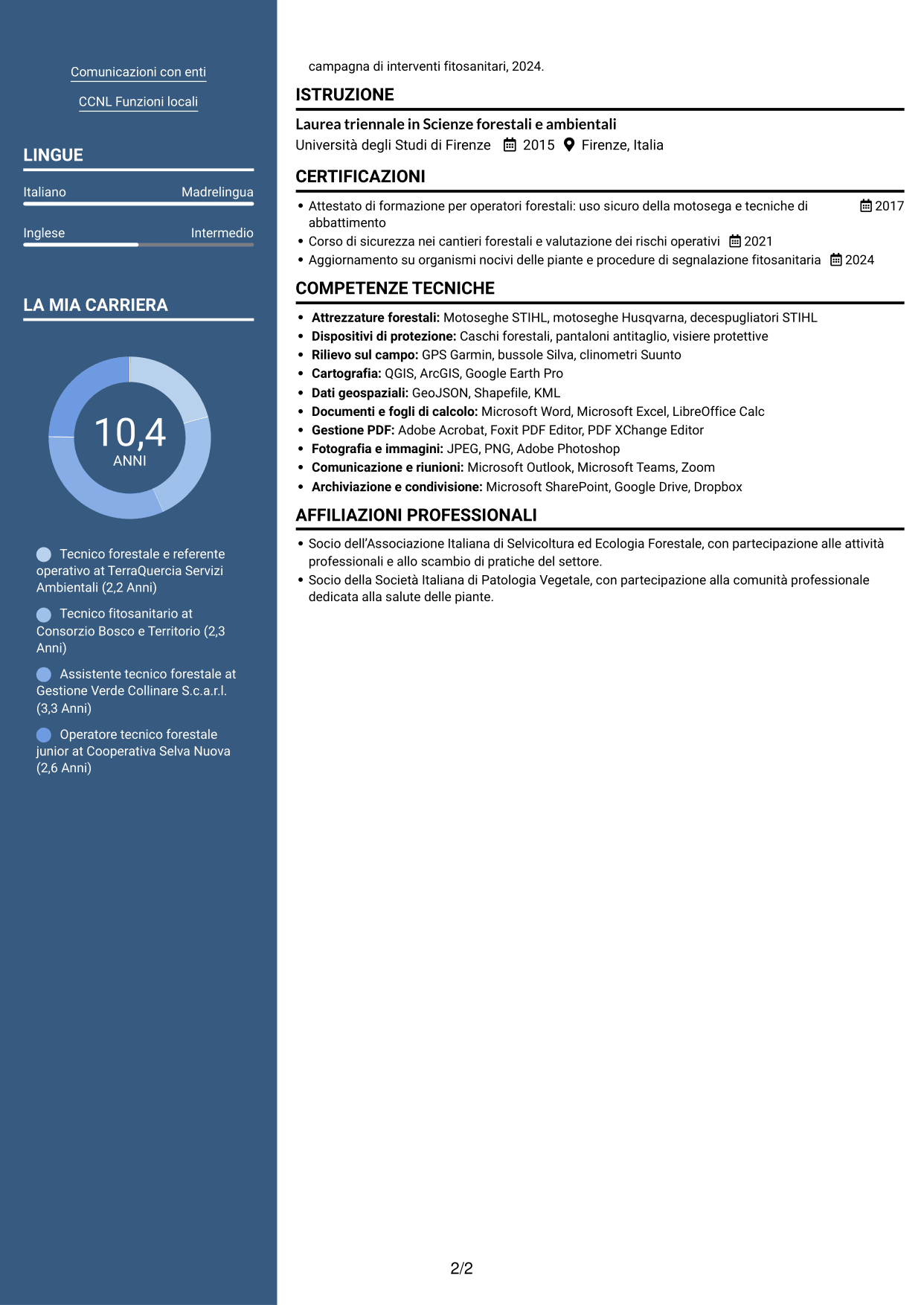 CV Signature (formato con colonna laterale colorata e foto grande): Istruttore tecnico - Interventi fitosanitari su Xylella fastidiosa, pagina 2