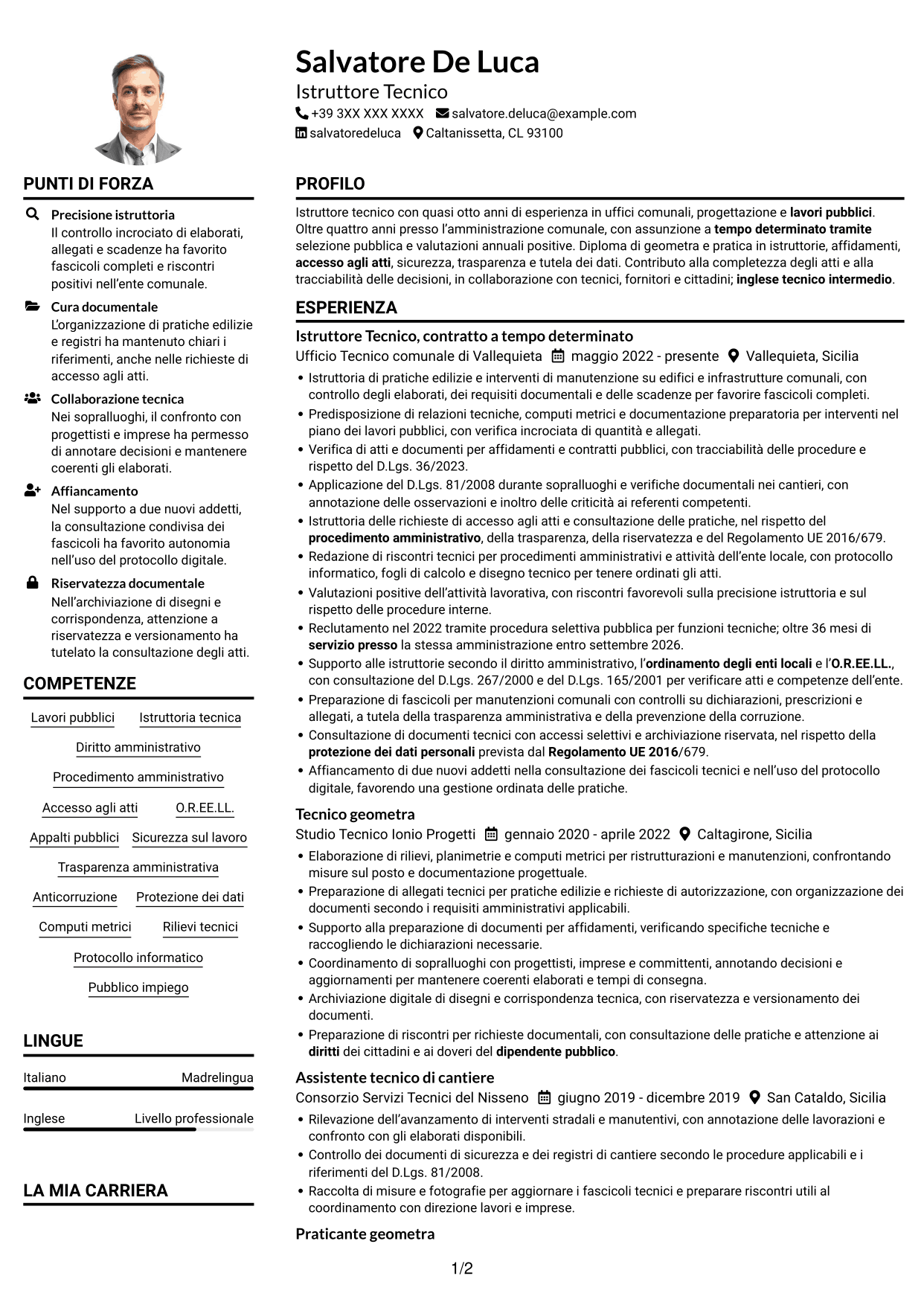 Esempio di curriculum — pagina 1