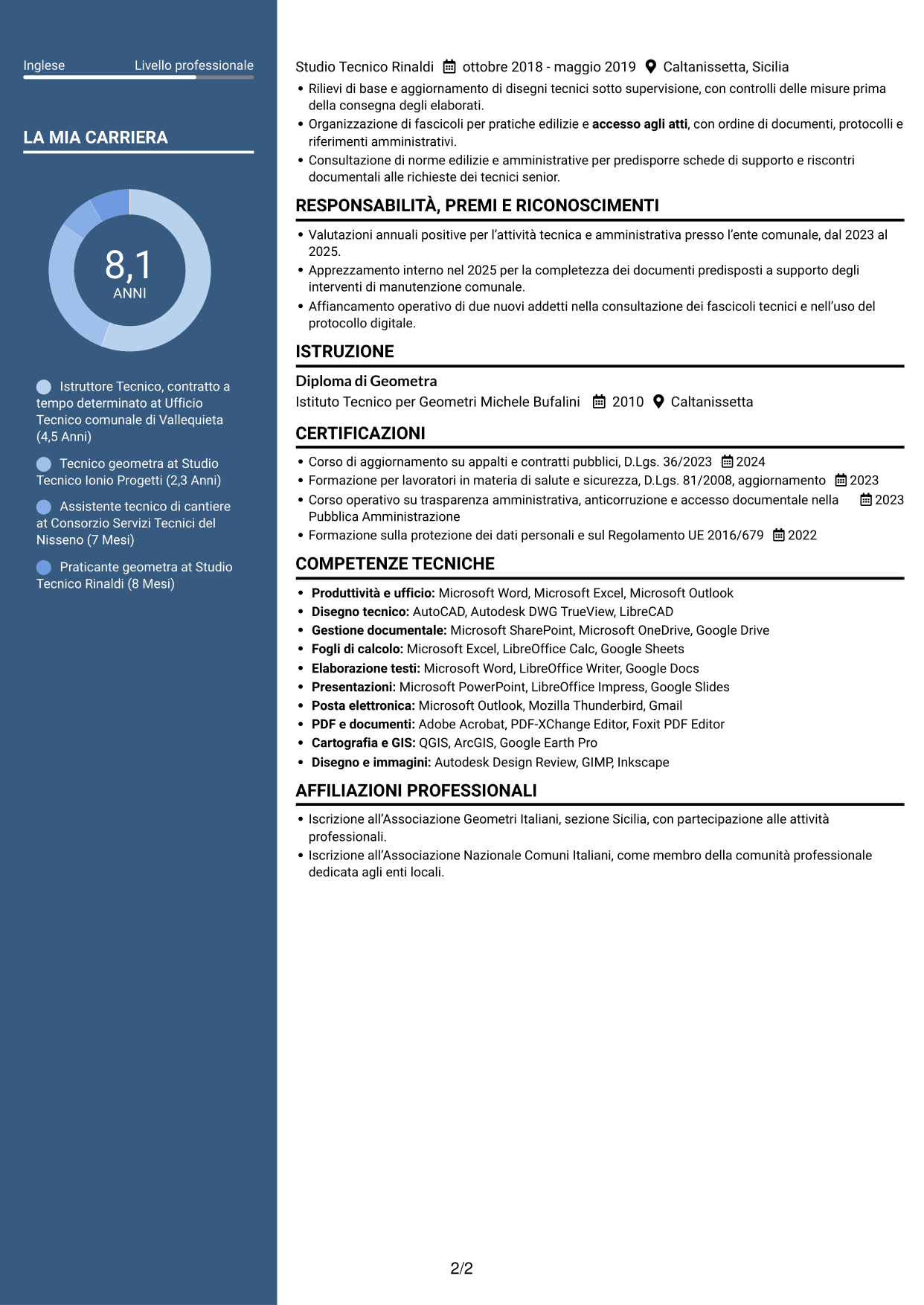 CV Signature (formato con colonna laterale colorata e foto grande): Istruttore Tecnico - Lavori pubblici, pagina 2