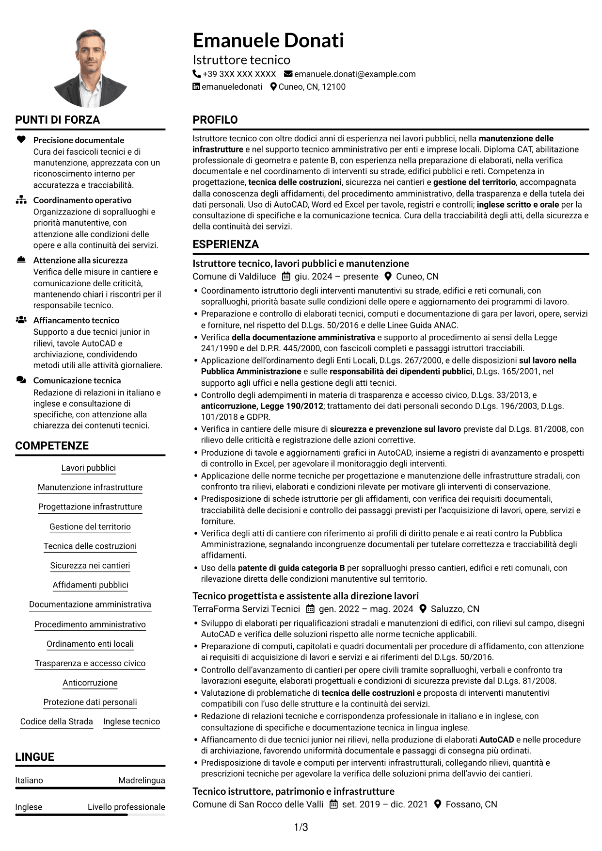 Esempio di curriculum — pagina 1