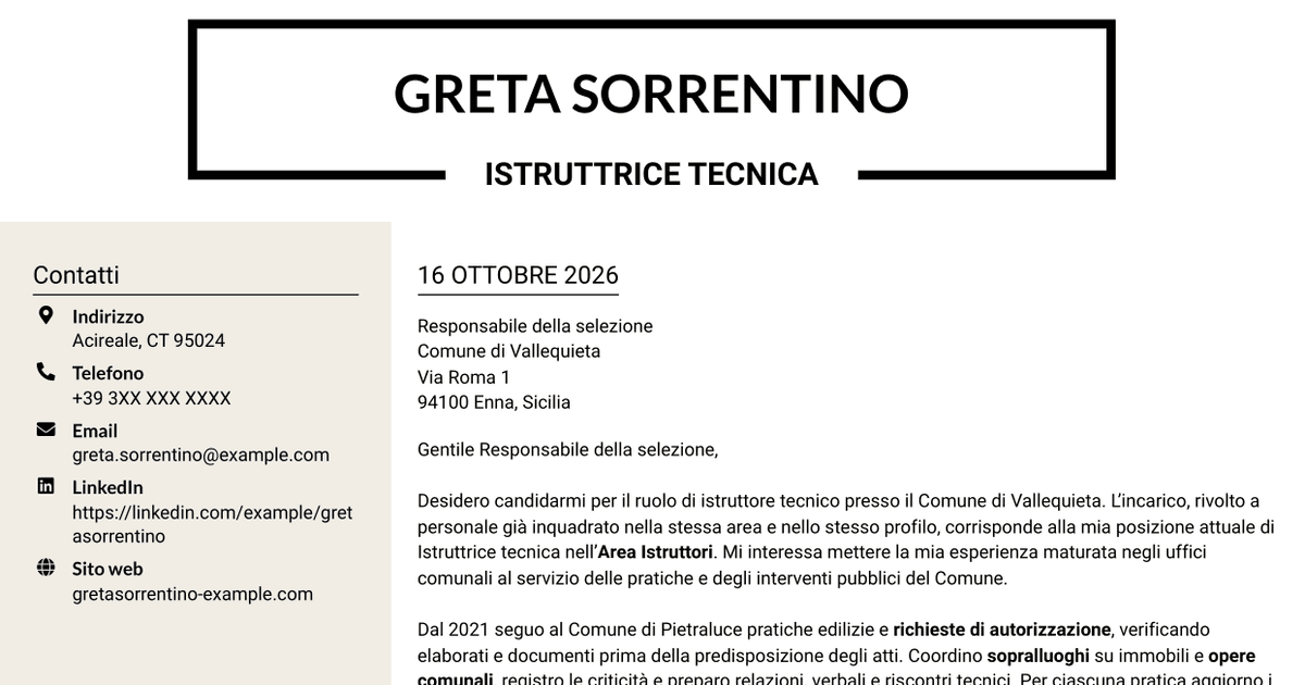 7 modelli di lettera di presentazione per Istruttore tecnico, con esempi