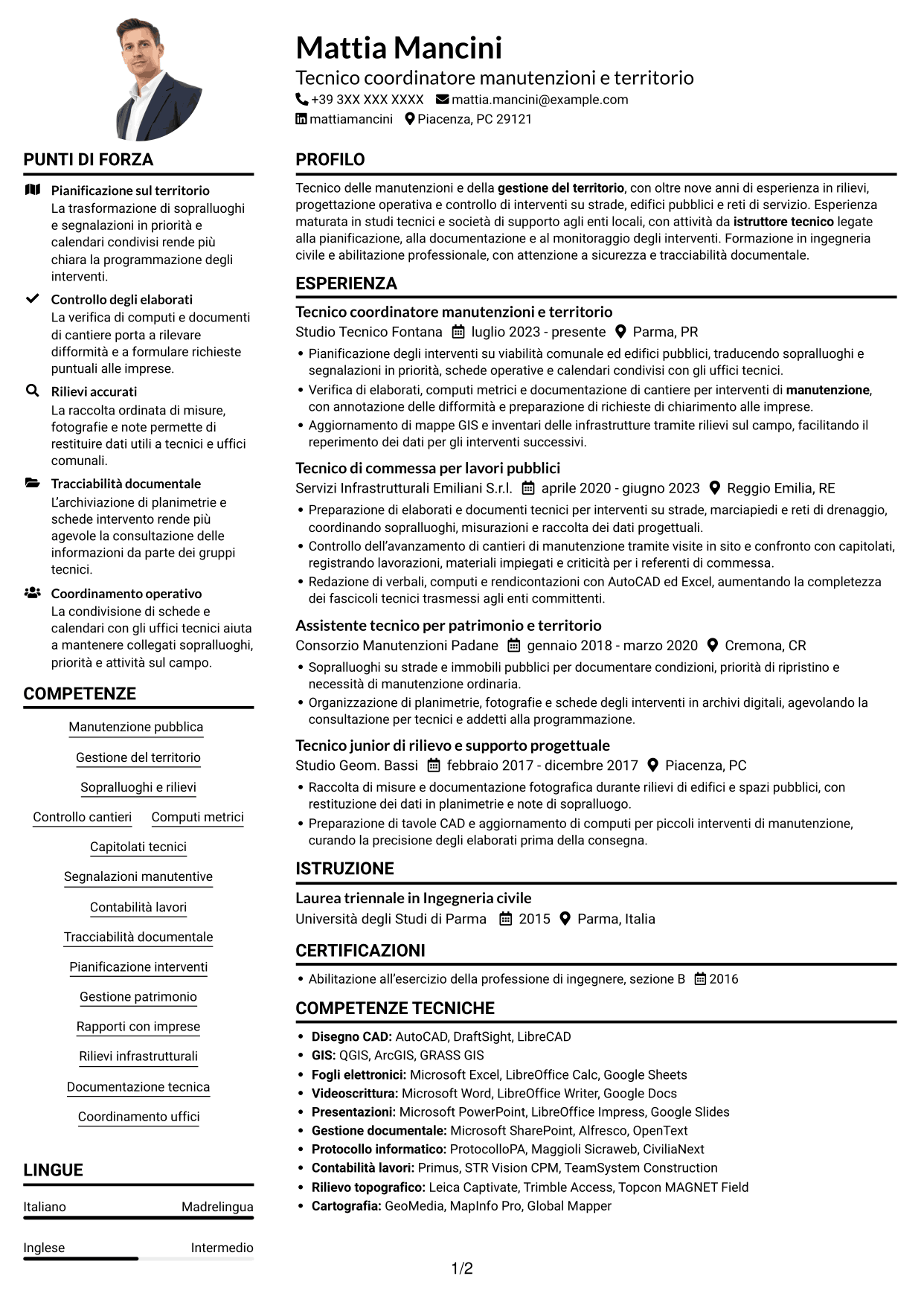 Esempio di curriculum — pagina 1