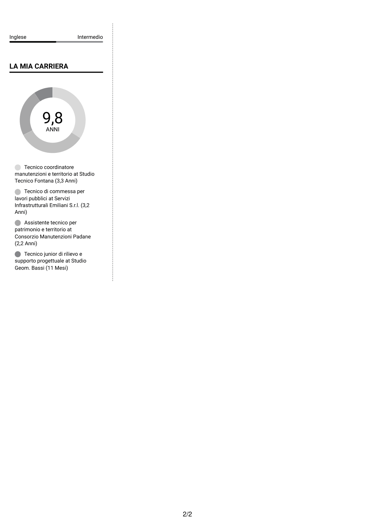 CV Moderno (formato a due colonne con foto a sinistra e separatore): Istruttore tecnico - Manutenzioni e gestione del territorio, pagina 2