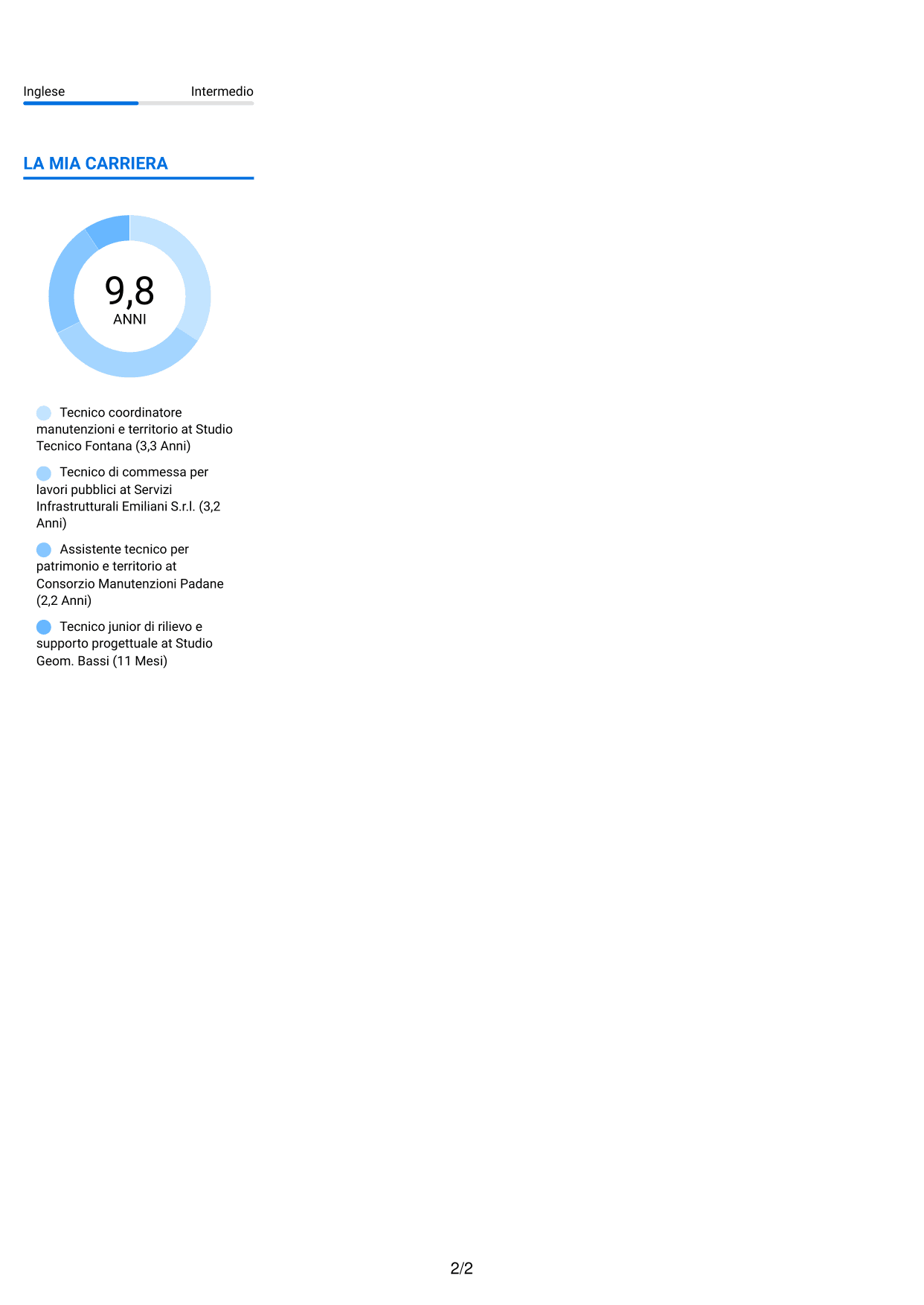 CV Audace (formato a due colonne con accenti colorati e foto): Istruttore tecnico - Manutenzioni e gestione del territorio, pagina 2