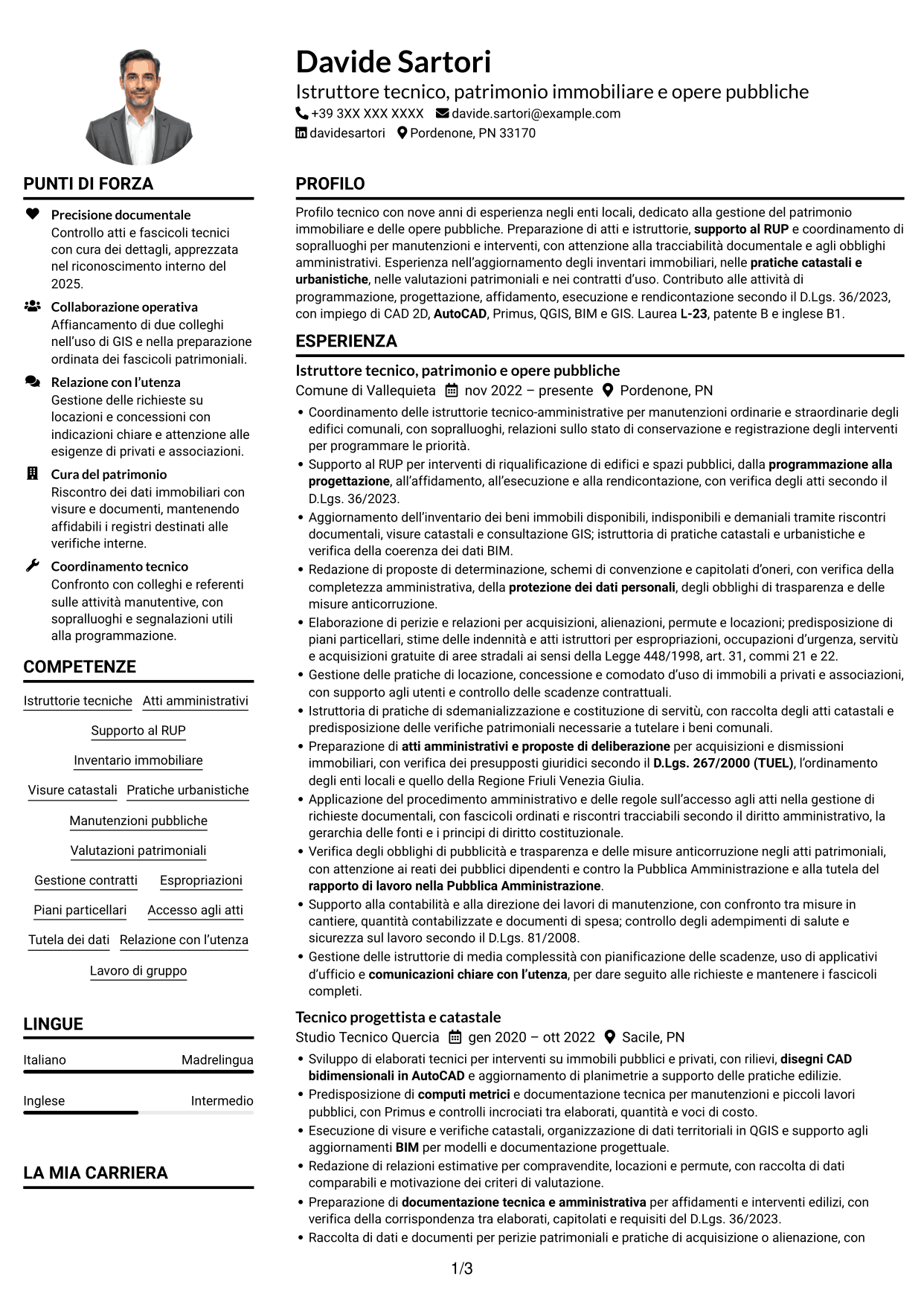 Esempio di curriculum — pagina 1