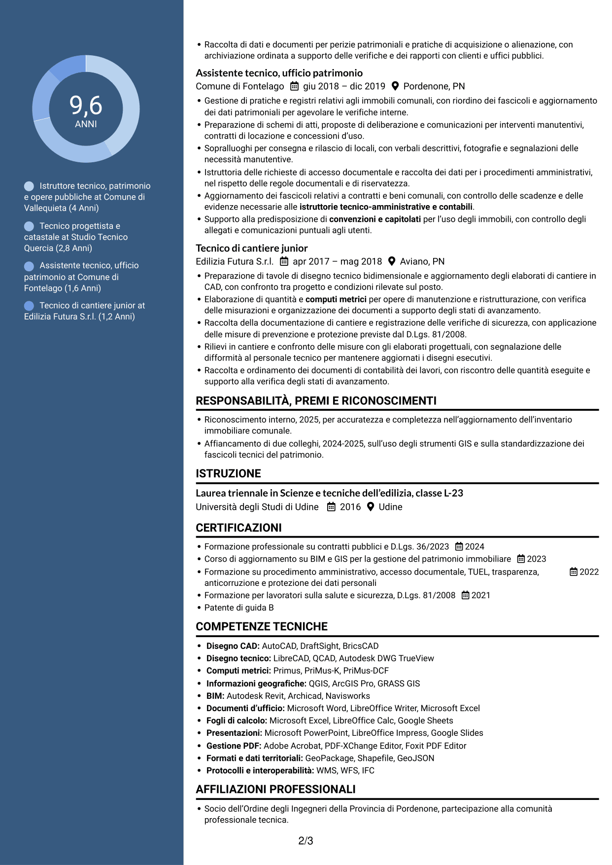 CV Elegante (formato con colonna laterale colorata e foto): Istruttore tecnico - Patrimonio immobiliare e opere pubbliche, pagina 2