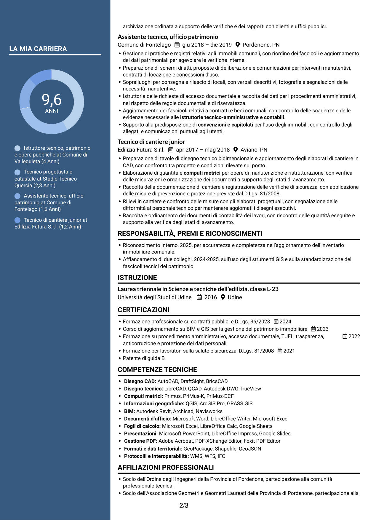 CV Signature (formato con colonna laterale colorata e foto grande): Istruttore tecnico - Patrimonio immobiliare e opere pubbliche, pagina 2