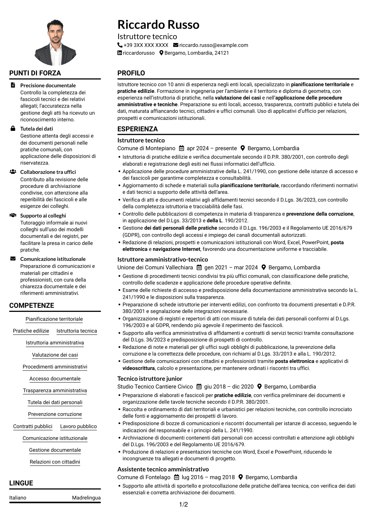 Esempio di curriculum — pagina 1
