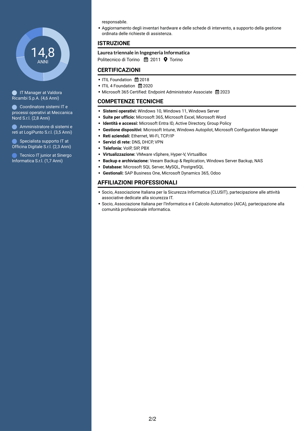 CV Signature (formato con colonna laterale colorata e foto grande): IT Manager - Logistica ricambi auto, pagina 2