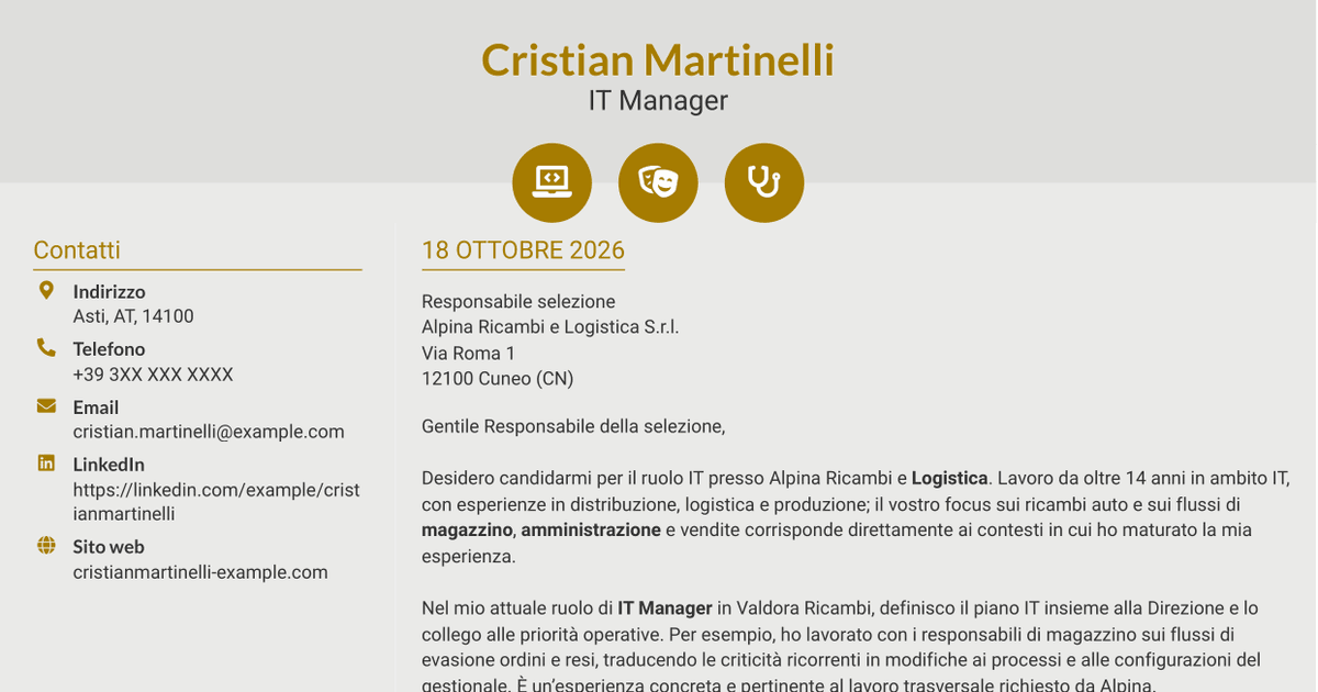 7 modelli di lettera di presentazione per IT Manager - Logistica ricambi auto, con esempi