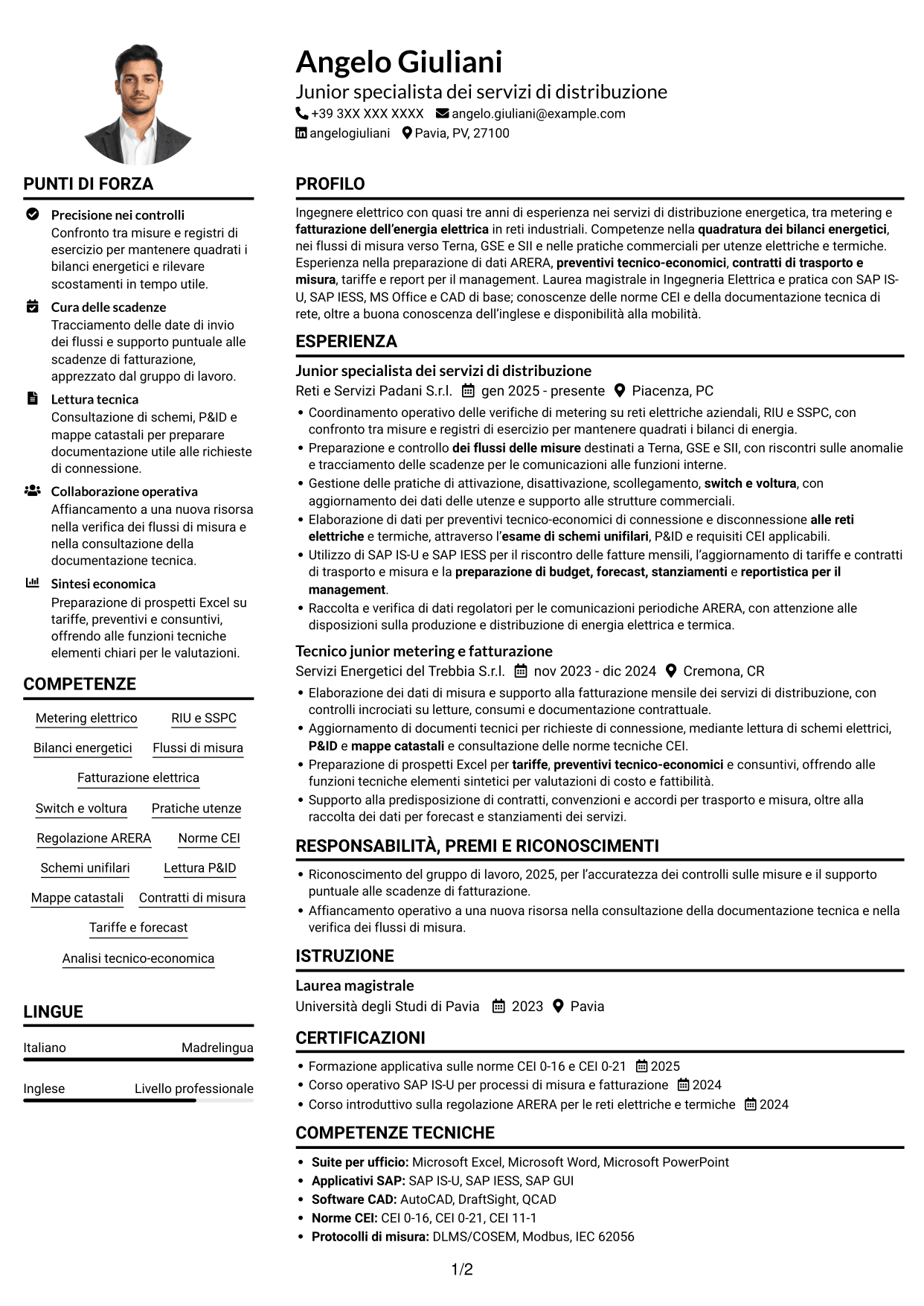 Esempio di curriculum — pagina 1