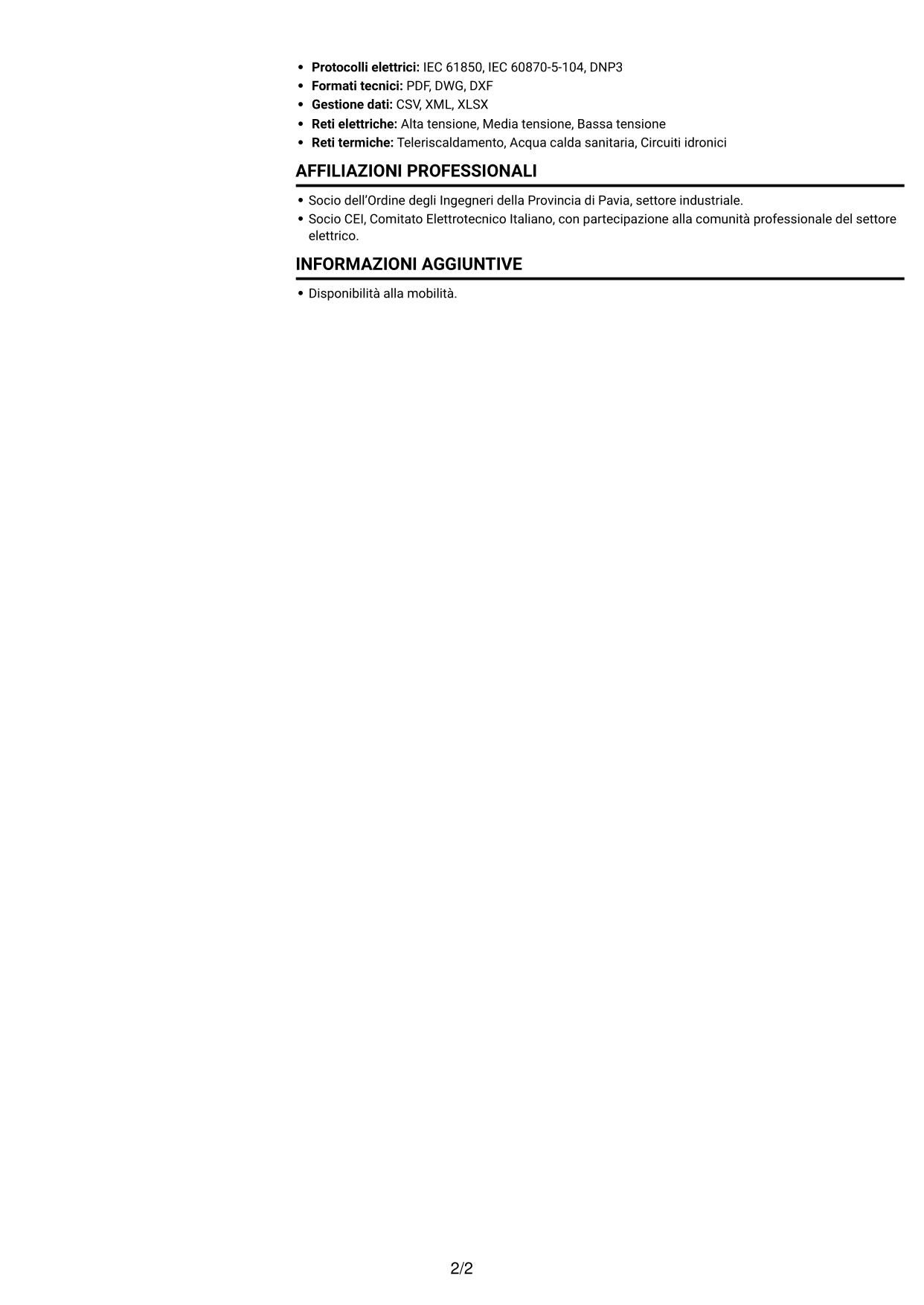 CV Compatto (formato sobrio a due colonne con foto): Junior Servizi di Distribuzione - Metering e Regolazione, pagina 2