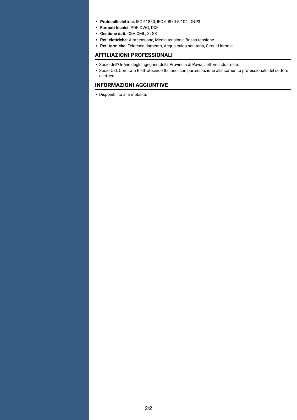 CV Signature (formato con colonna laterale colorata e foto grande): Junior Servizi di Distribuzione - Metering e Regolazione, pagina 2
