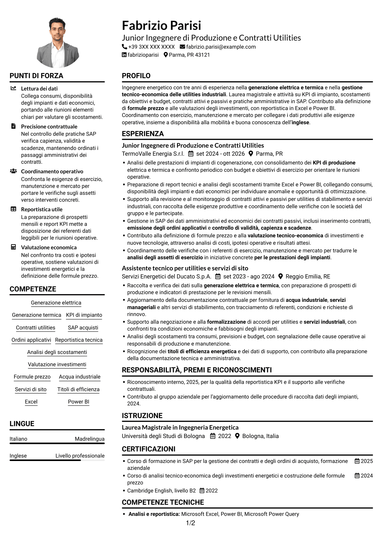 Esempio di curriculum — pagina 1