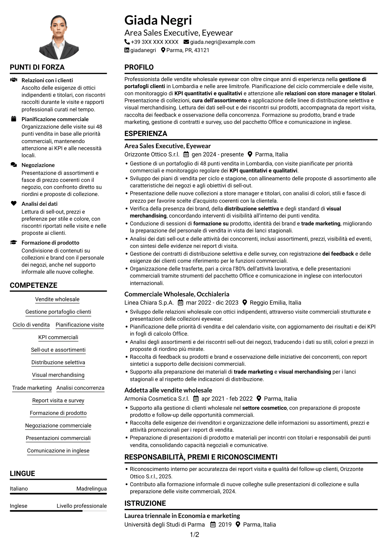 Esempio di curriculum — pagina 1