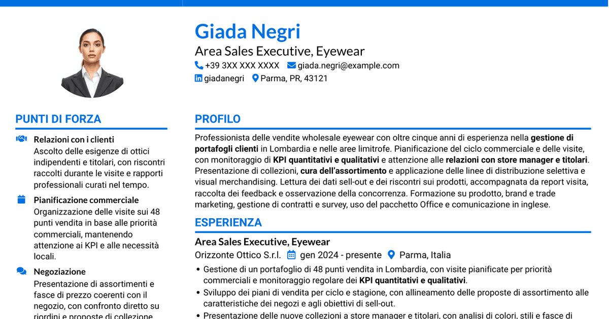 7 modelli di CV per Luxury Brand Ambassador - Eyewear, con esempi