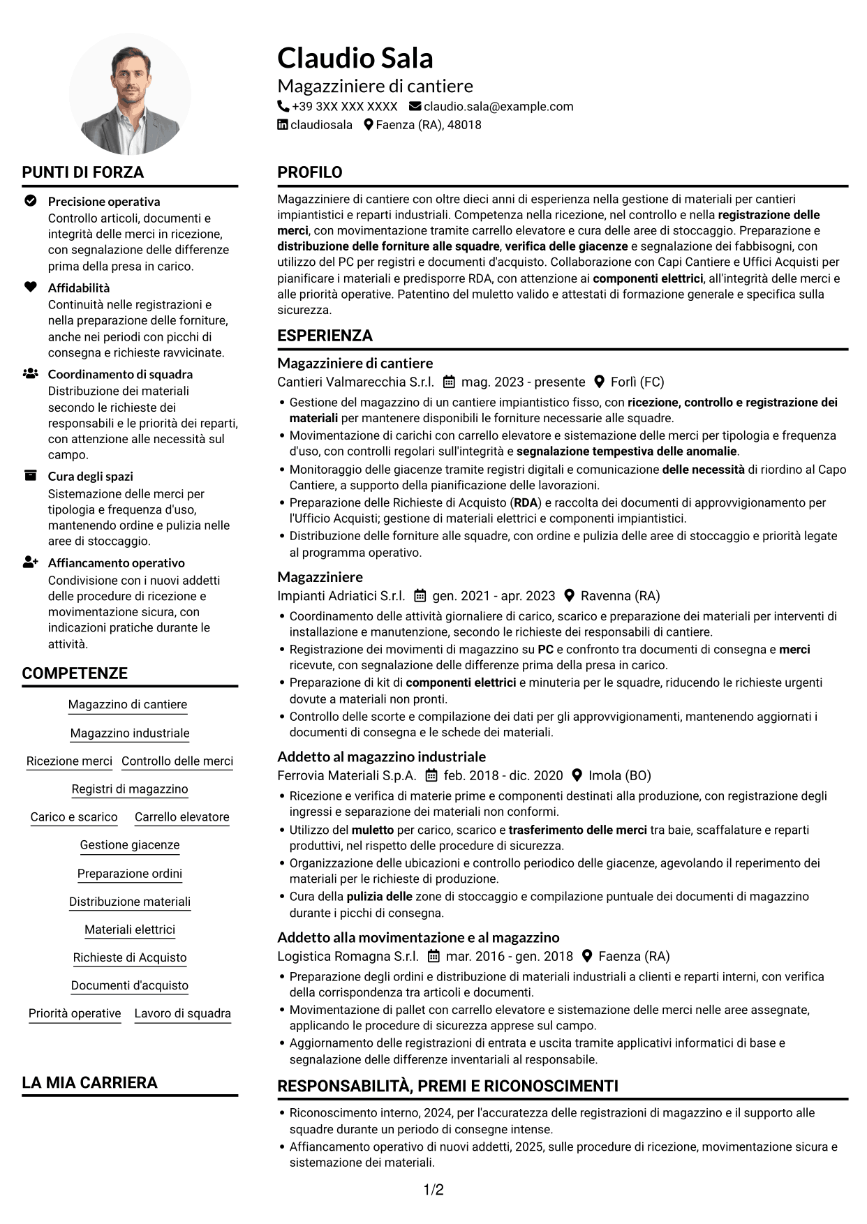 Esempio di curriculum — pagina 1