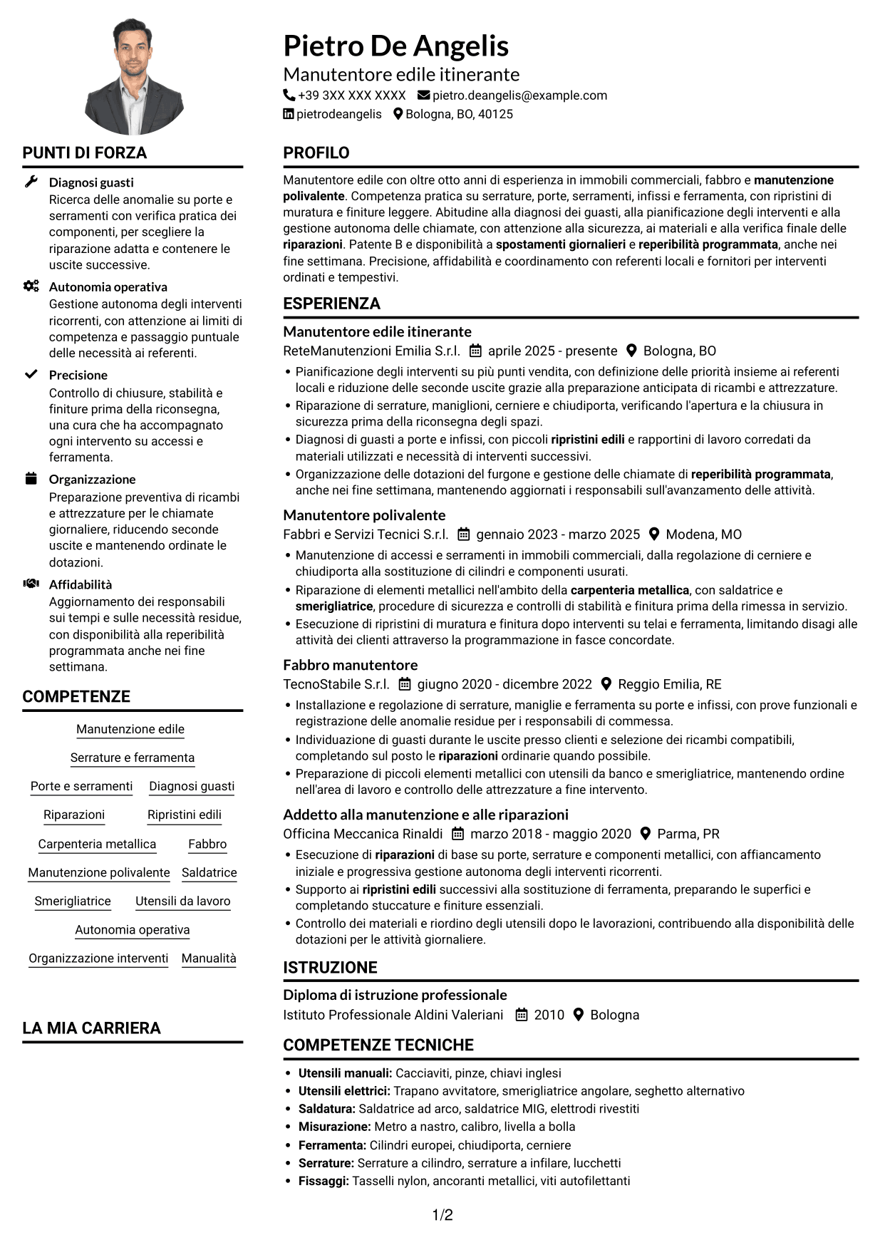 Esempio di curriculum — pagina 1
