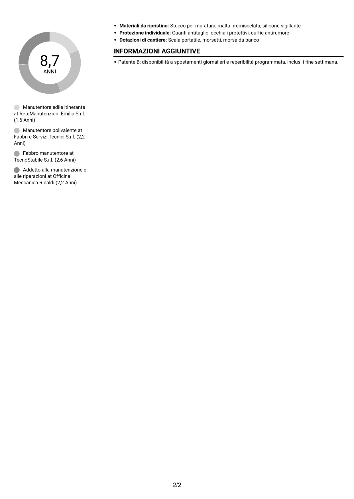 CV Compatto (formato sobrio a due colonne con foto): Manutentore edile - Serrature e serramenti, pagina 2