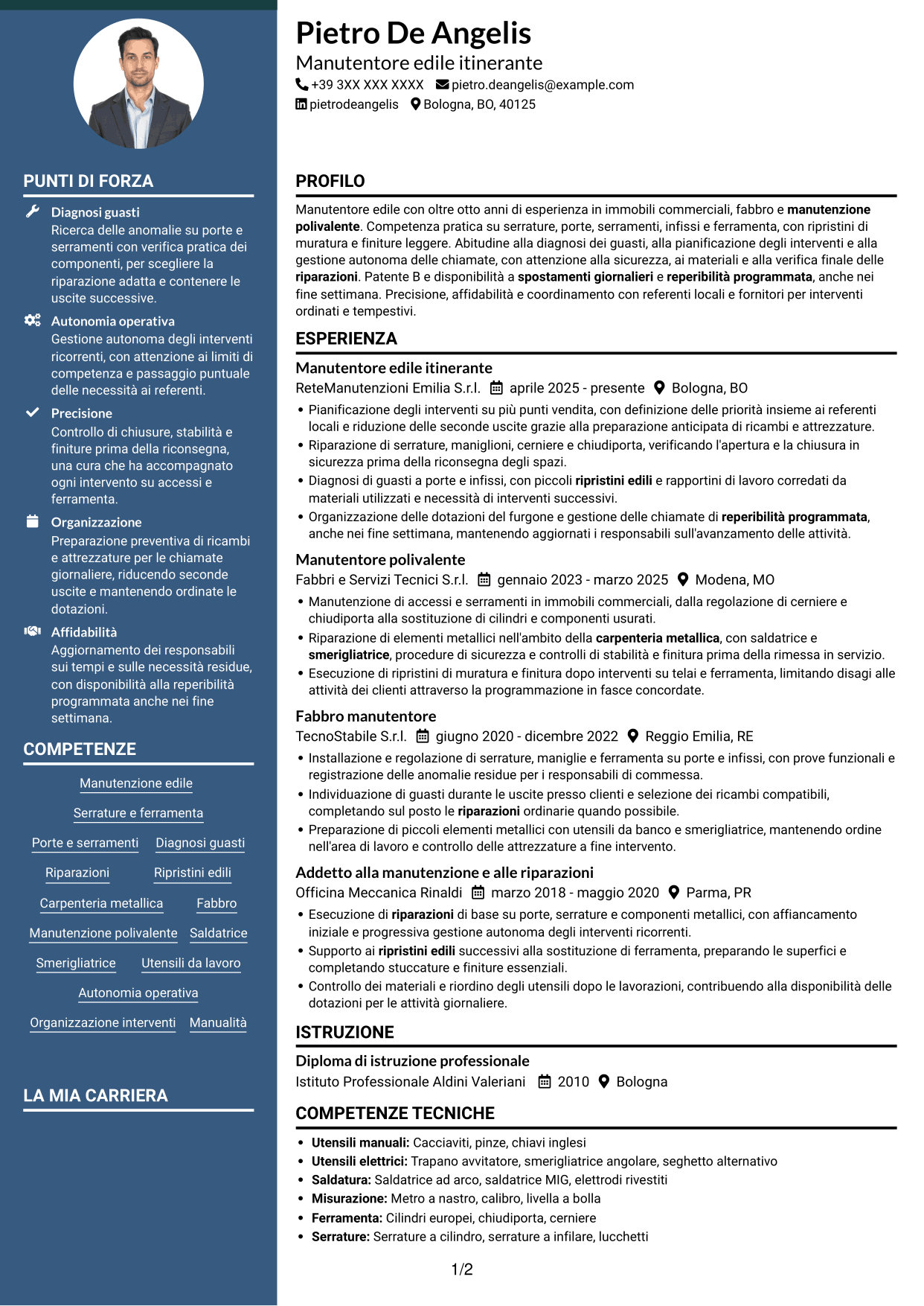 CV Elegante (formato con colonna laterale colorata e foto): Manutentore edile - Serrature e serramenti, pagina 1