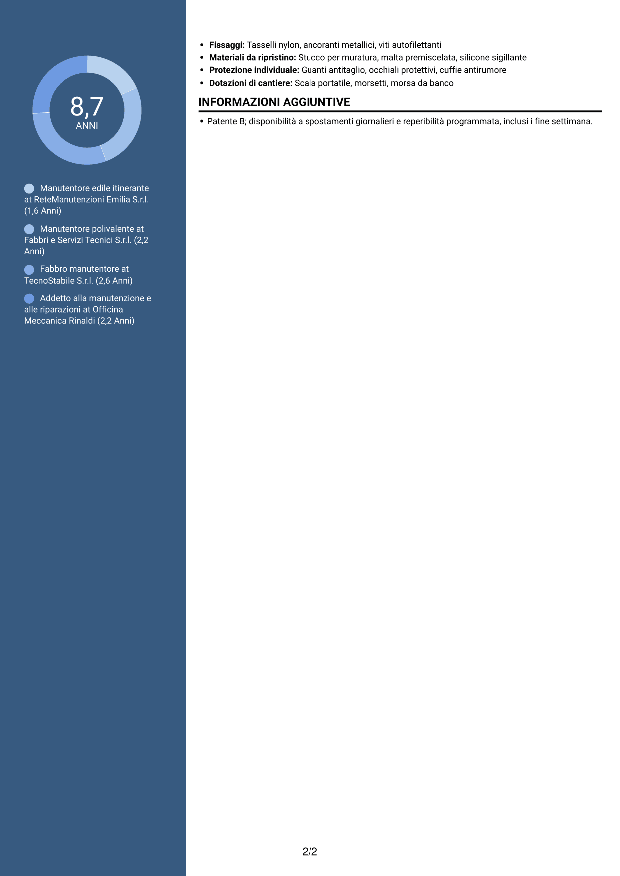 CV Elegante (formato con colonna laterale colorata e foto): Manutentore edile - Serrature e serramenti, pagina 2