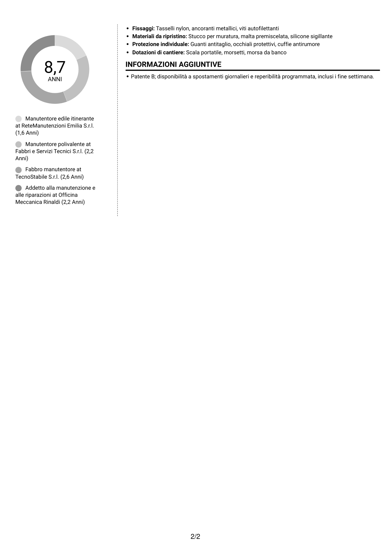 CV Moderno (formato a due colonne con foto a sinistra e separatore): Manutentore edile - Serrature e serramenti, pagina 2