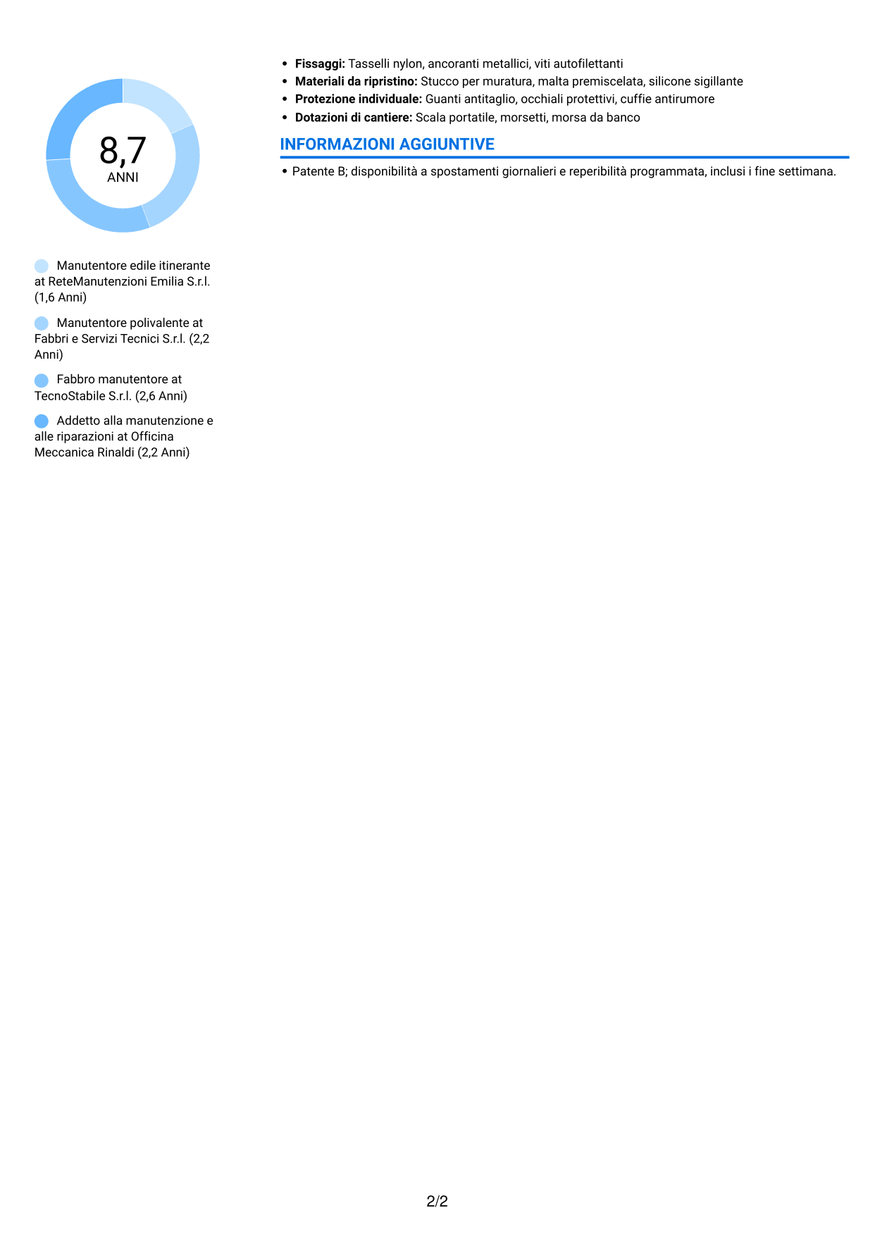 CV Audace (formato a due colonne con accenti colorati e foto): Manutentore edile - Serrature e serramenti, pagina 2
