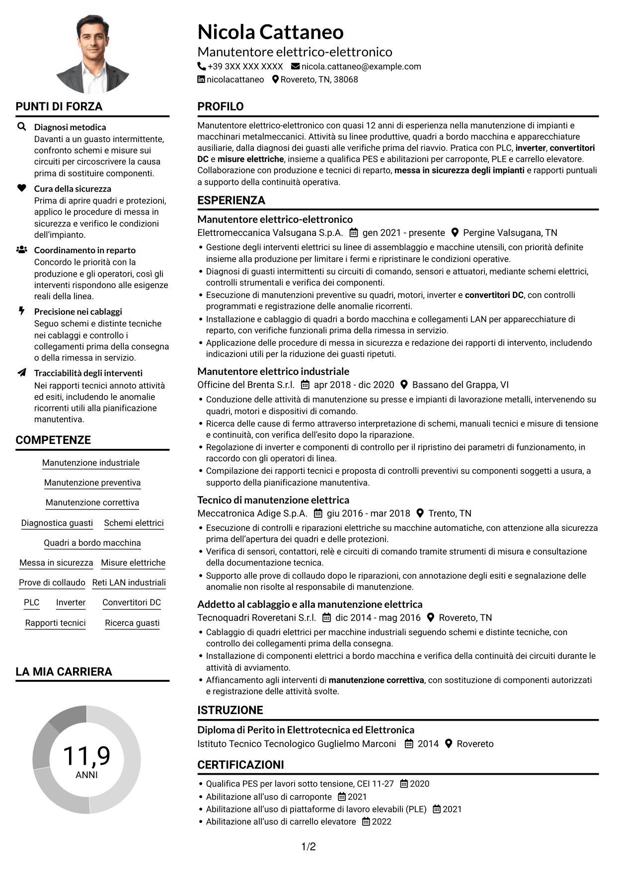 Esempio di curriculum — pagina 1