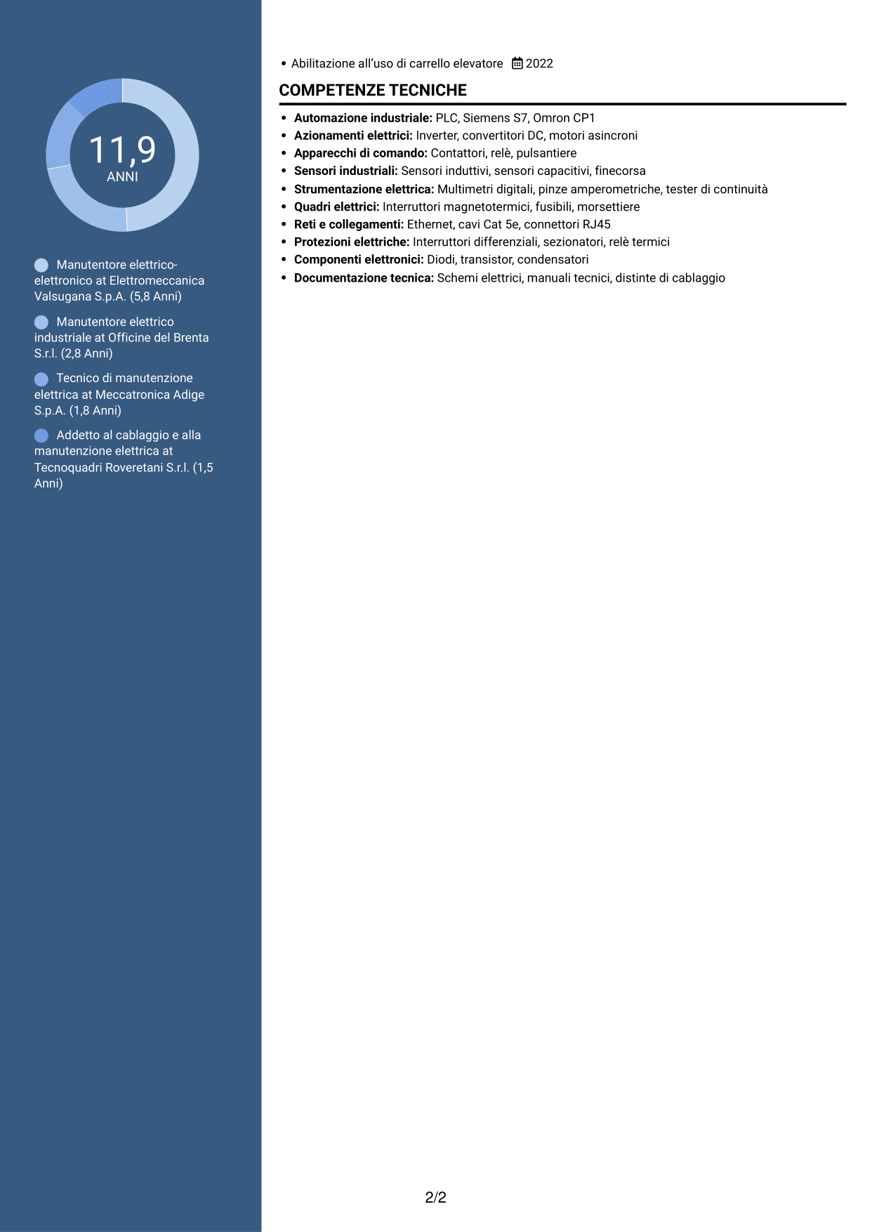 CV Elegante (formato con colonna laterale colorata e foto): Manutentore Elettrico - Elettronico, pagina 2