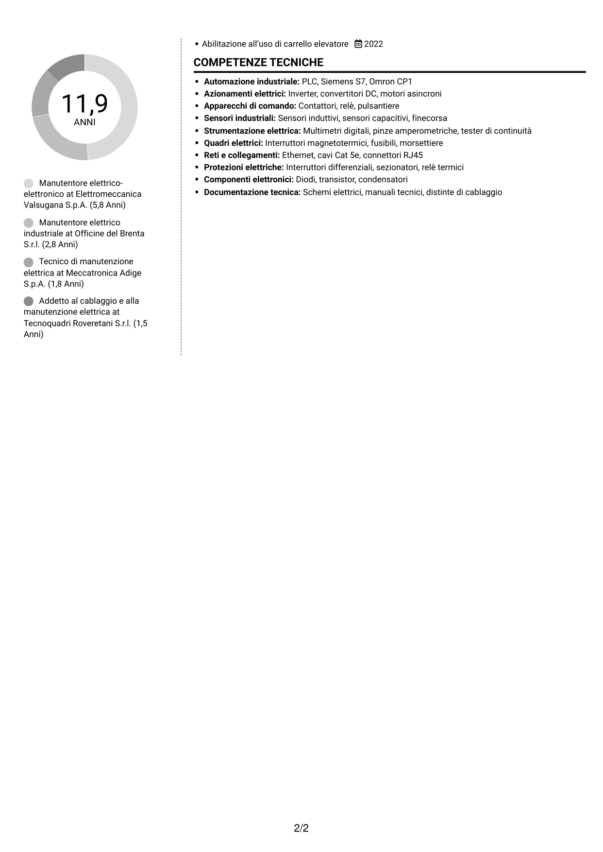 CV Moderno (formato a due colonne con foto a sinistra e separatore): Manutentore Elettrico - Elettronico, pagina 2