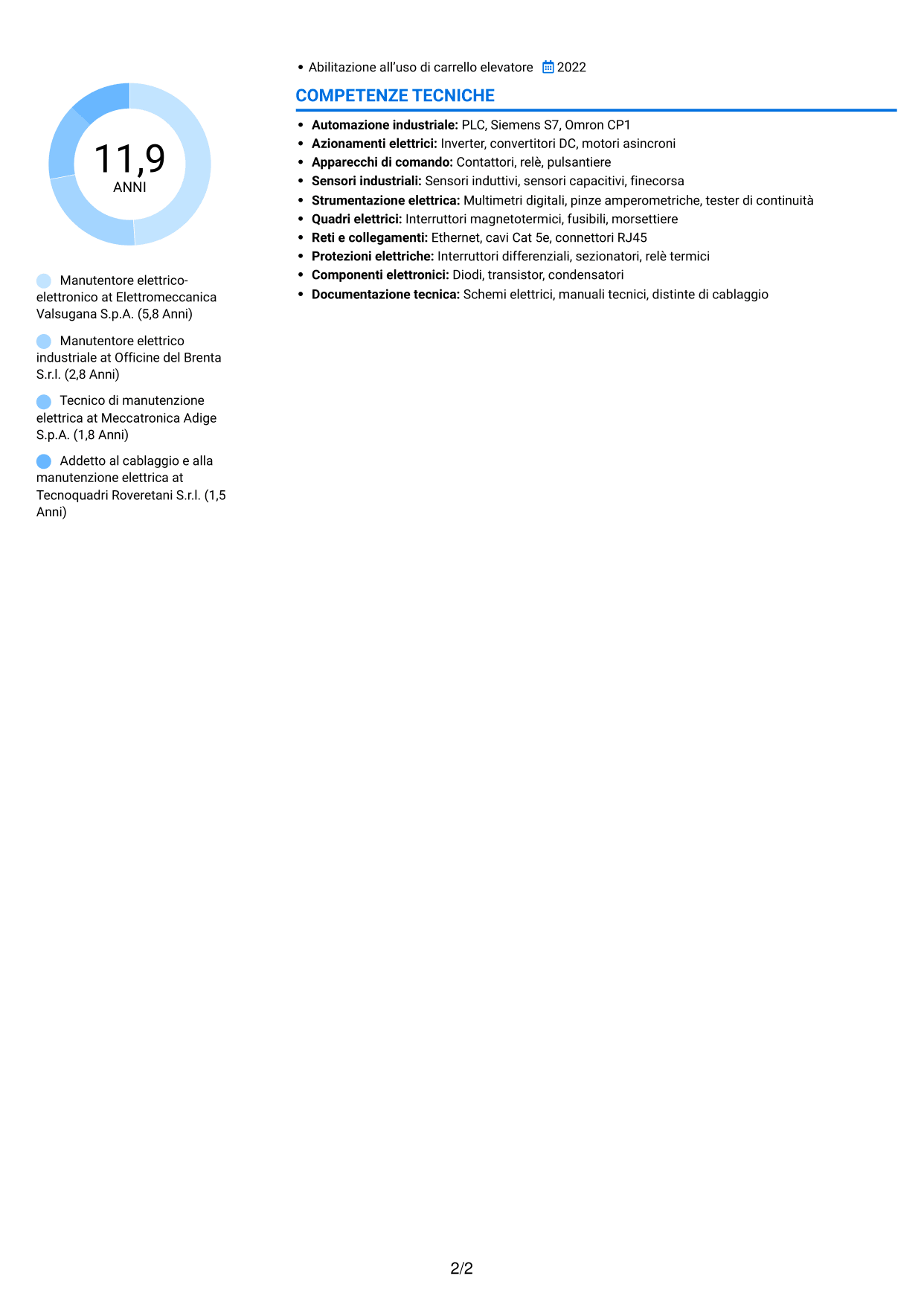 CV Audace (formato a due colonne con accenti colorati e foto): Manutentore Elettrico - Elettronico, pagina 2