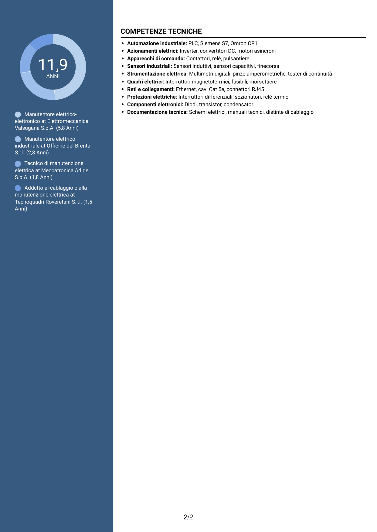 CV Signature (formato con colonna laterale colorata e foto grande): Manutentore Elettrico - Elettronico, pagina 2