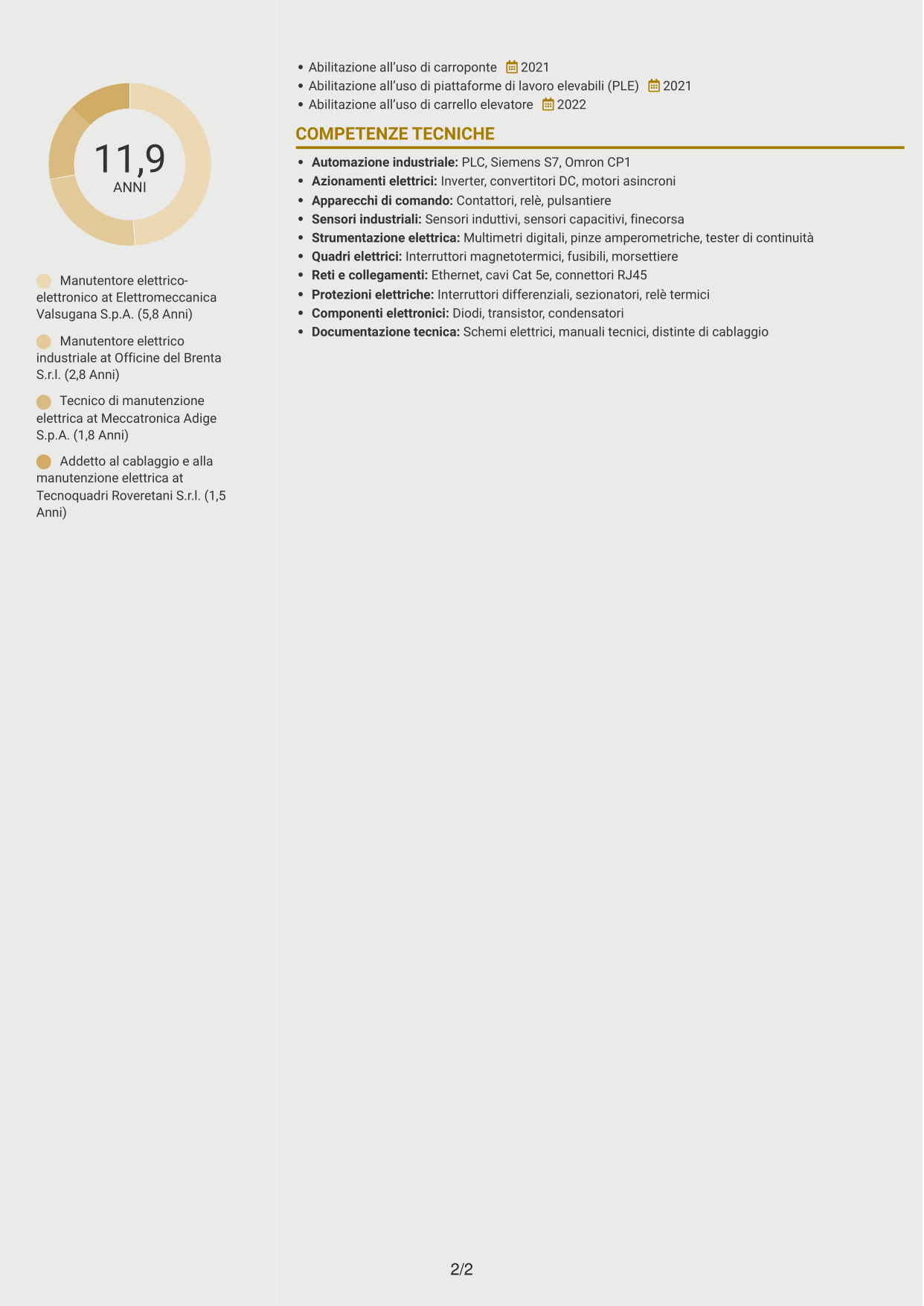 CV Dinamico (formato a due colonne con icone): Manutentore Elettrico - Elettronico, pagina 2