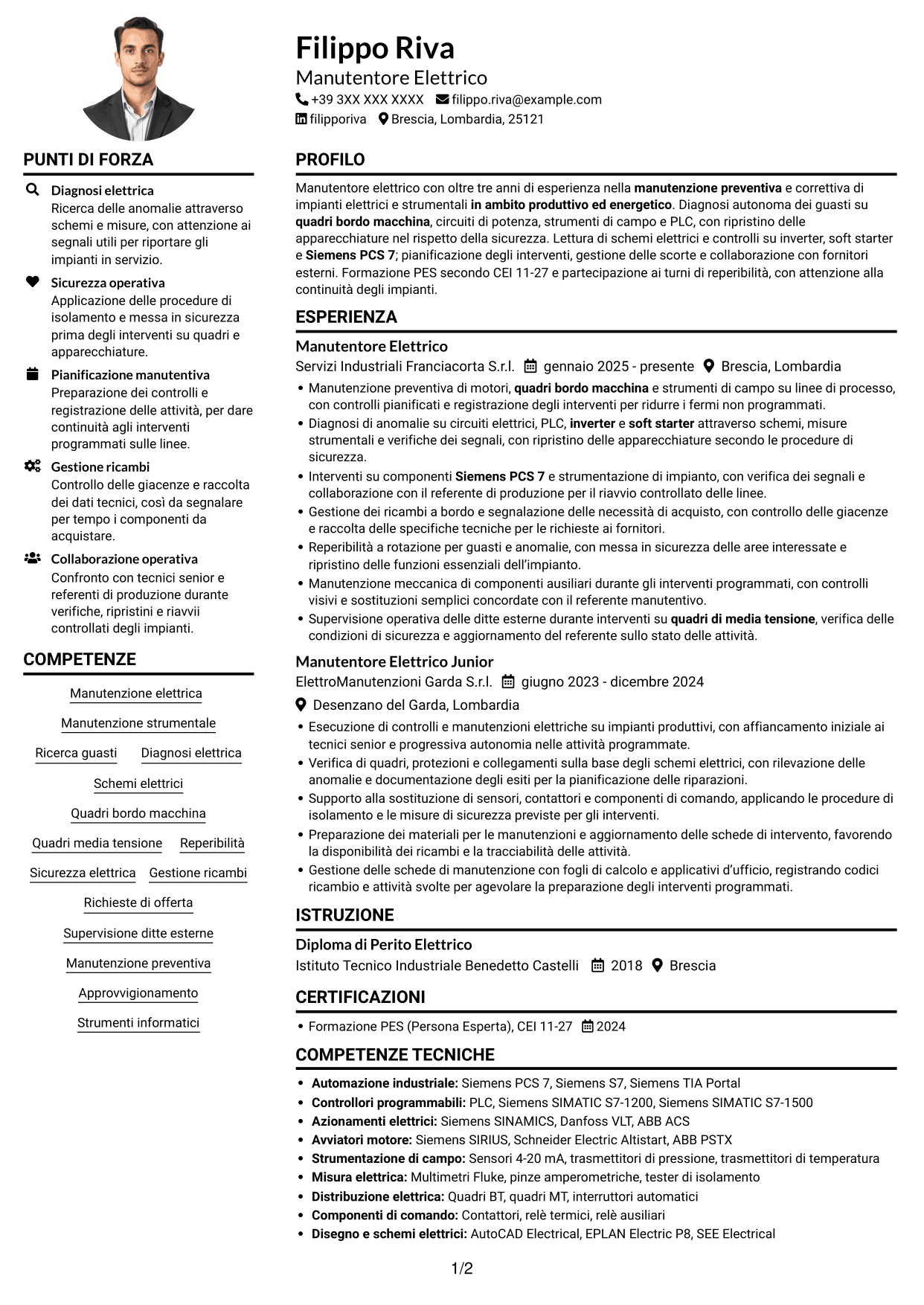 Esempio di curriculum — pagina 1
